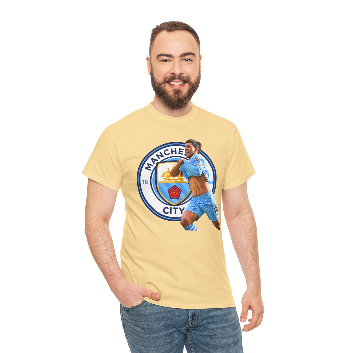Sergio Aguero Manchester City Legend Soccer Tee — Player Celebration Graphic T-Shirt