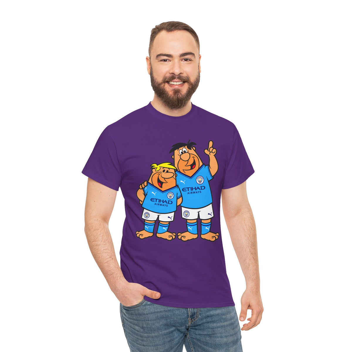Manchester City The Flintstones Etihad Airways Cartoon Cotton T-Shirt