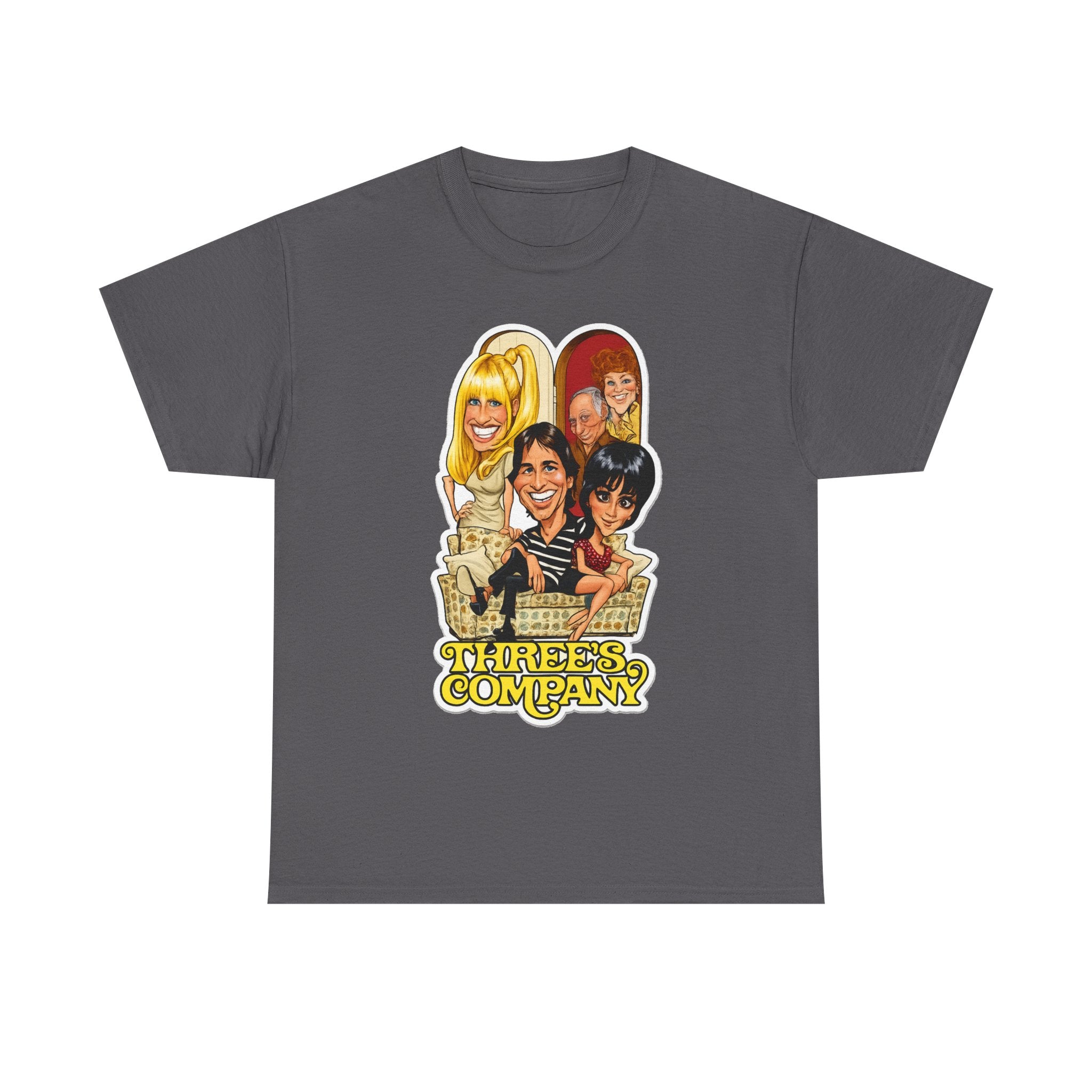 Three's Company Retro TV Tee — Vintage Sitcom Caricature T-Shirt
