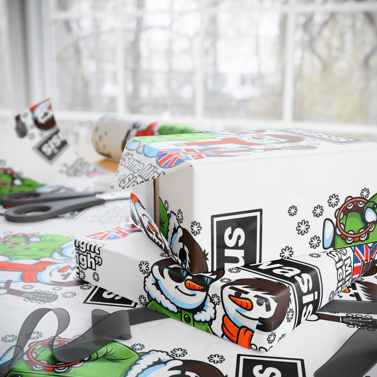 Snowasis #Oasis Inspired Holiday Wrapping Paper – Cute Snowman & Snowdog Pattern