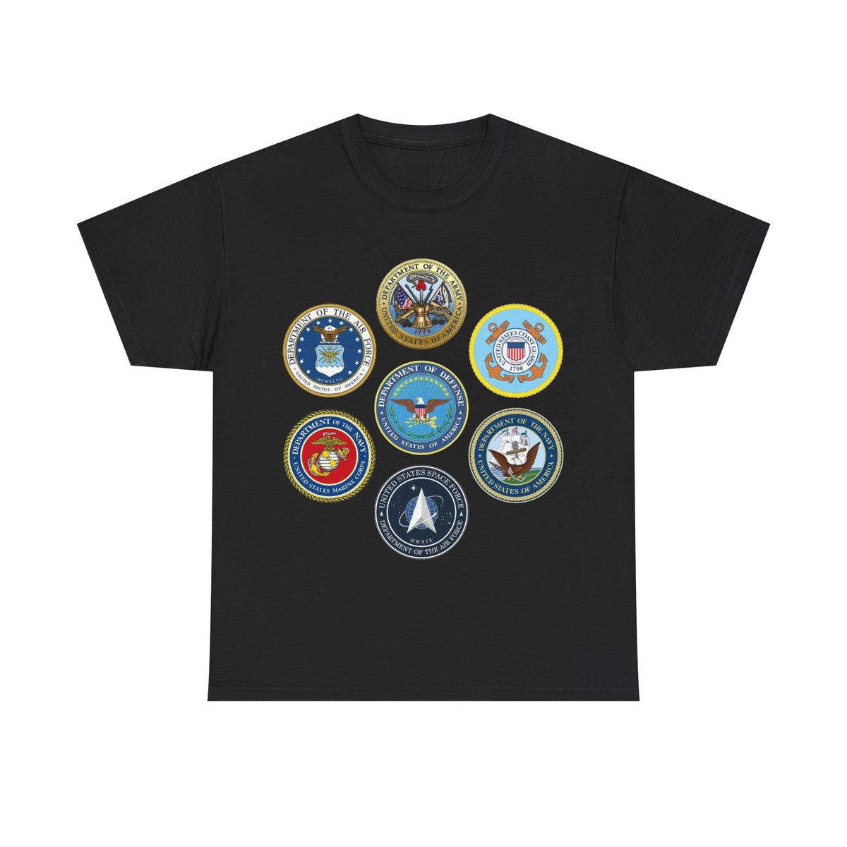 Military Branch Seals T-Shirt — Vintage US Armed Forces Emblems Tee