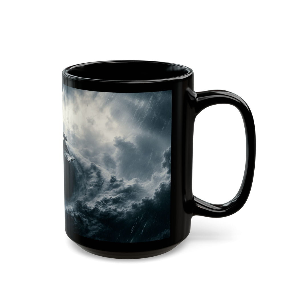 Empire Star Destroyer Stormy Starship Black Mug — Sci‑Fi Space Battle Coffee Cup (11oz, 15oz)