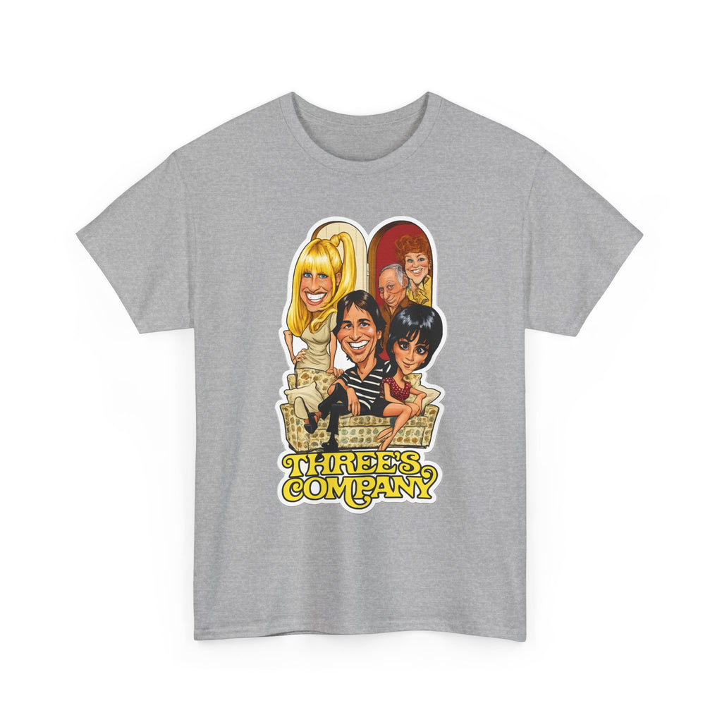 Three's Company Retro TV Tee — Vintage Sitcom Caricature T-Shirt