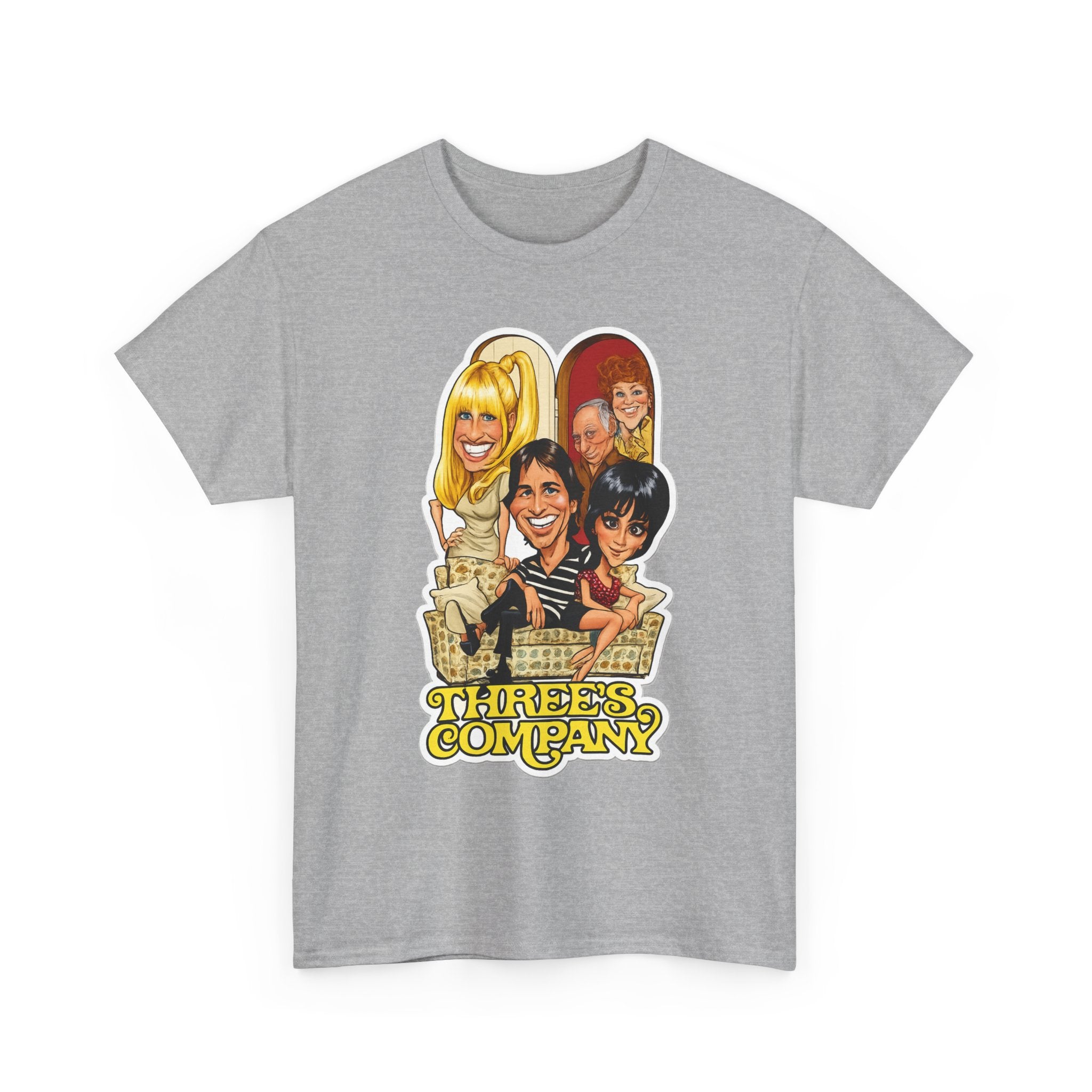 Three's Company Retro TV Tee — Vintage Sitcom Caricature T-Shirt