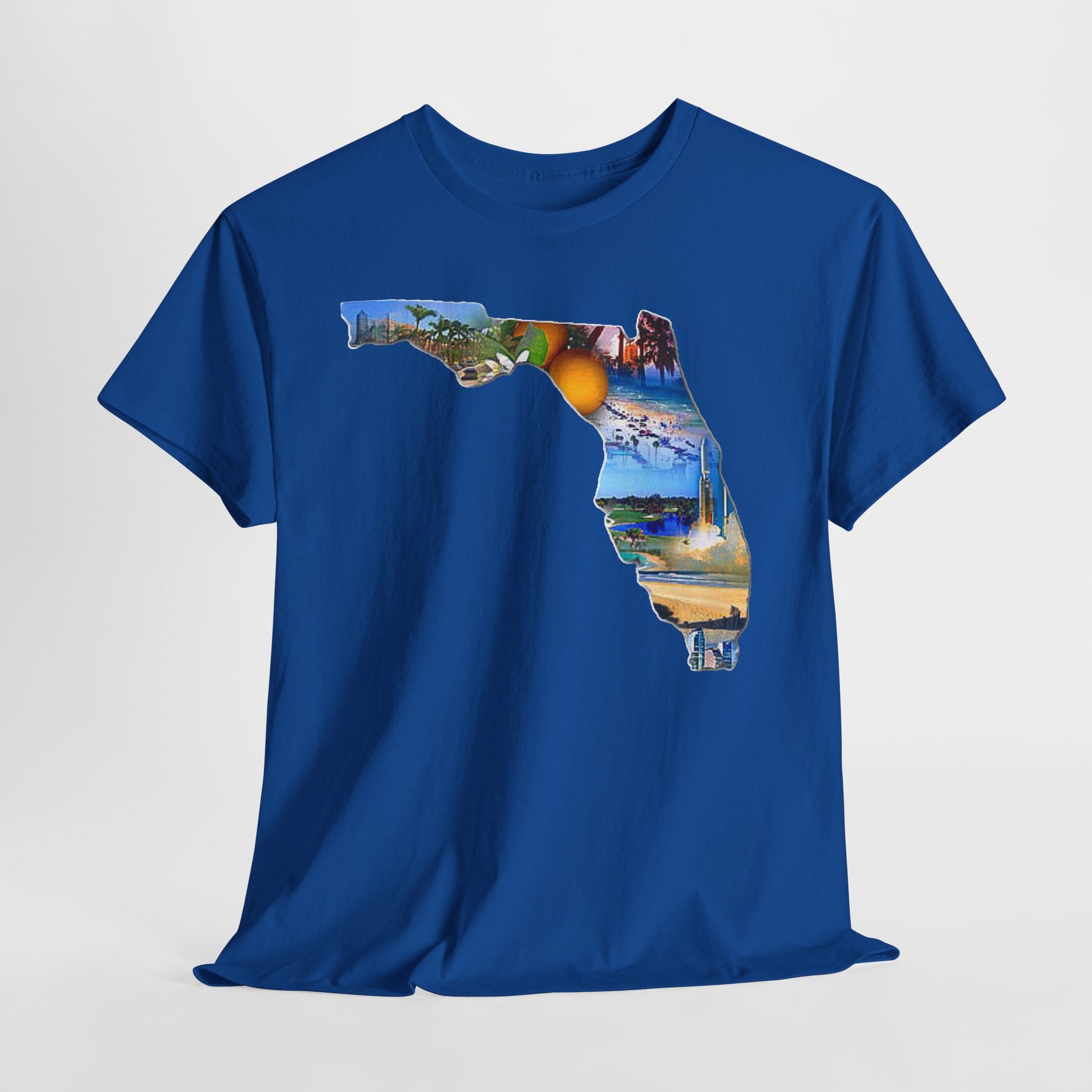 Florida State Shape T-Shirt — Scenic Beach & Sunset Map Tee