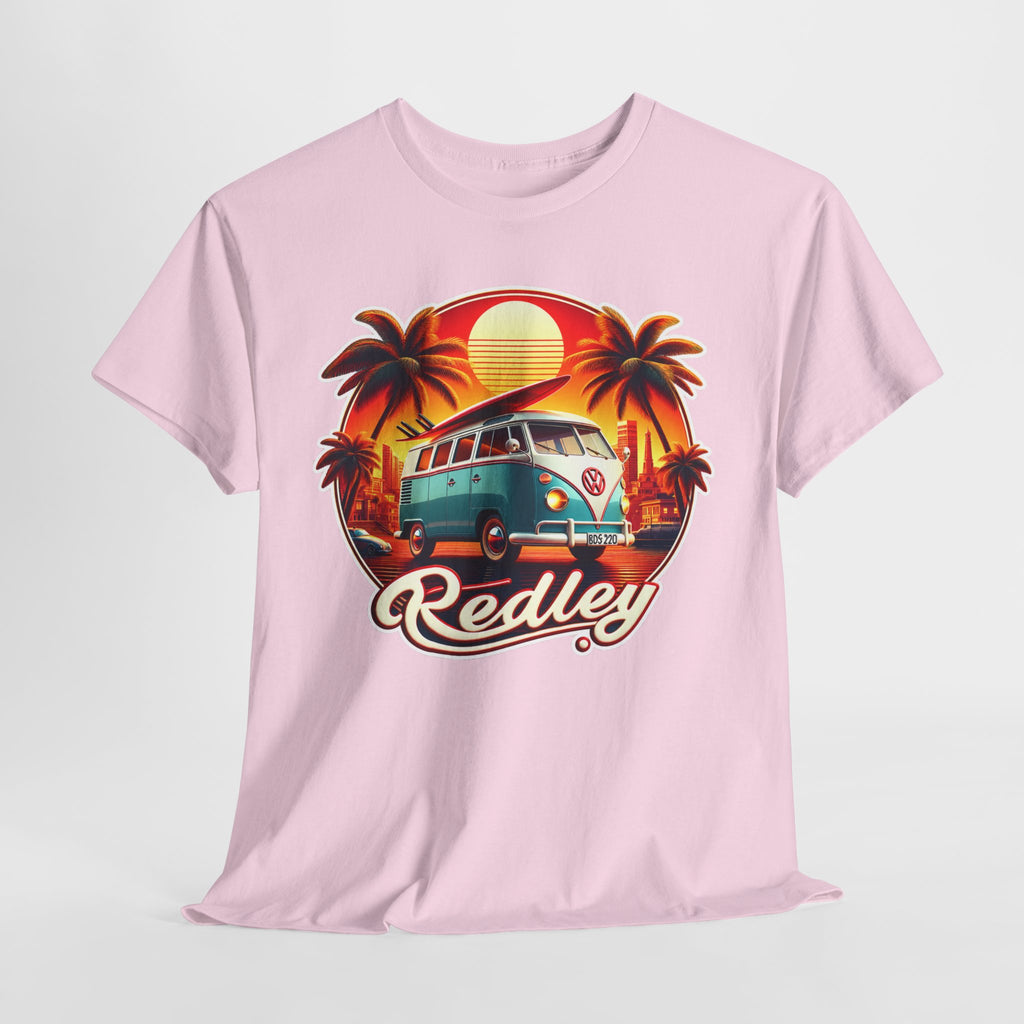 Vintage Surf Van T-Shirt – Retro Beach Sunset Tee with 'Redley' Script