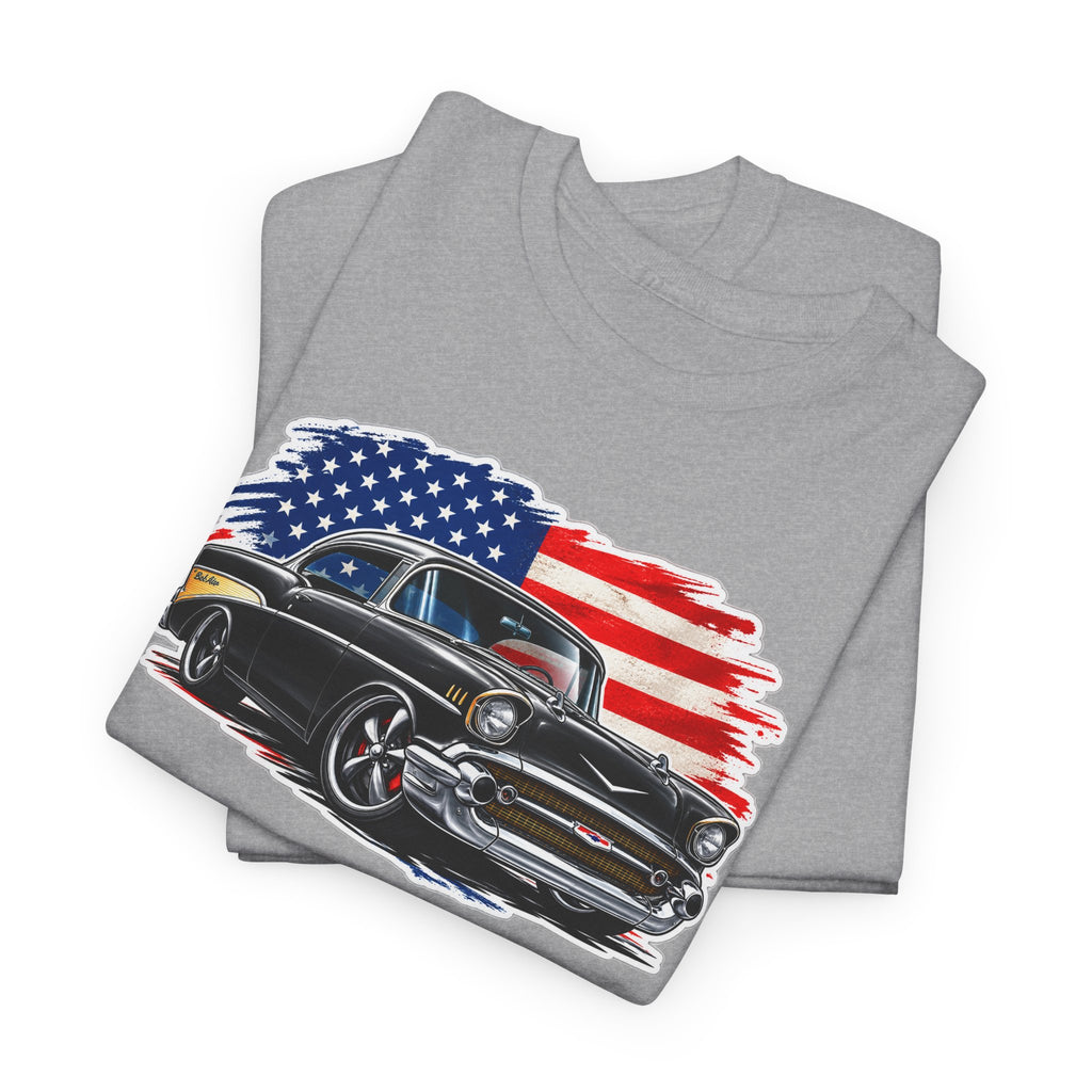 American Muscle Car T‑Shirt — Classic Vintage Car with USA Flag