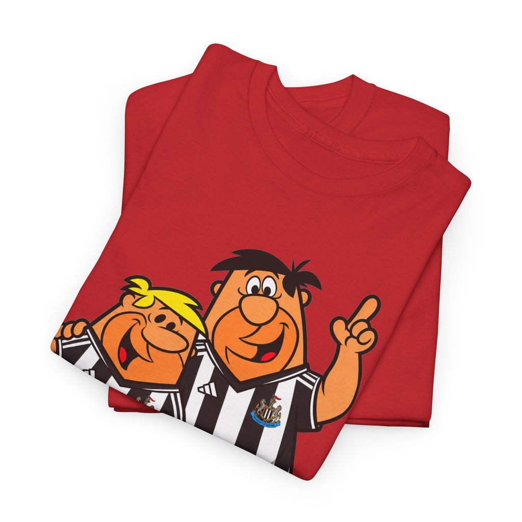 Newcastle United Flintstones Cartoon Cotton T-Shirt / Tee — Retro Striped Jersey Illustrations