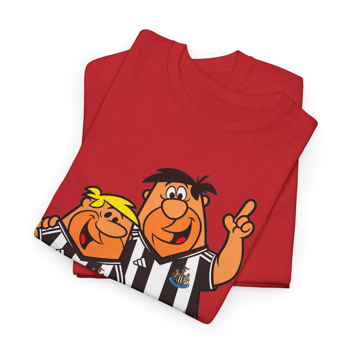 Newcastle United Flintstones Cartoon Cotton T-Shirt / Tee — Retro Striped Jersey Illustrations