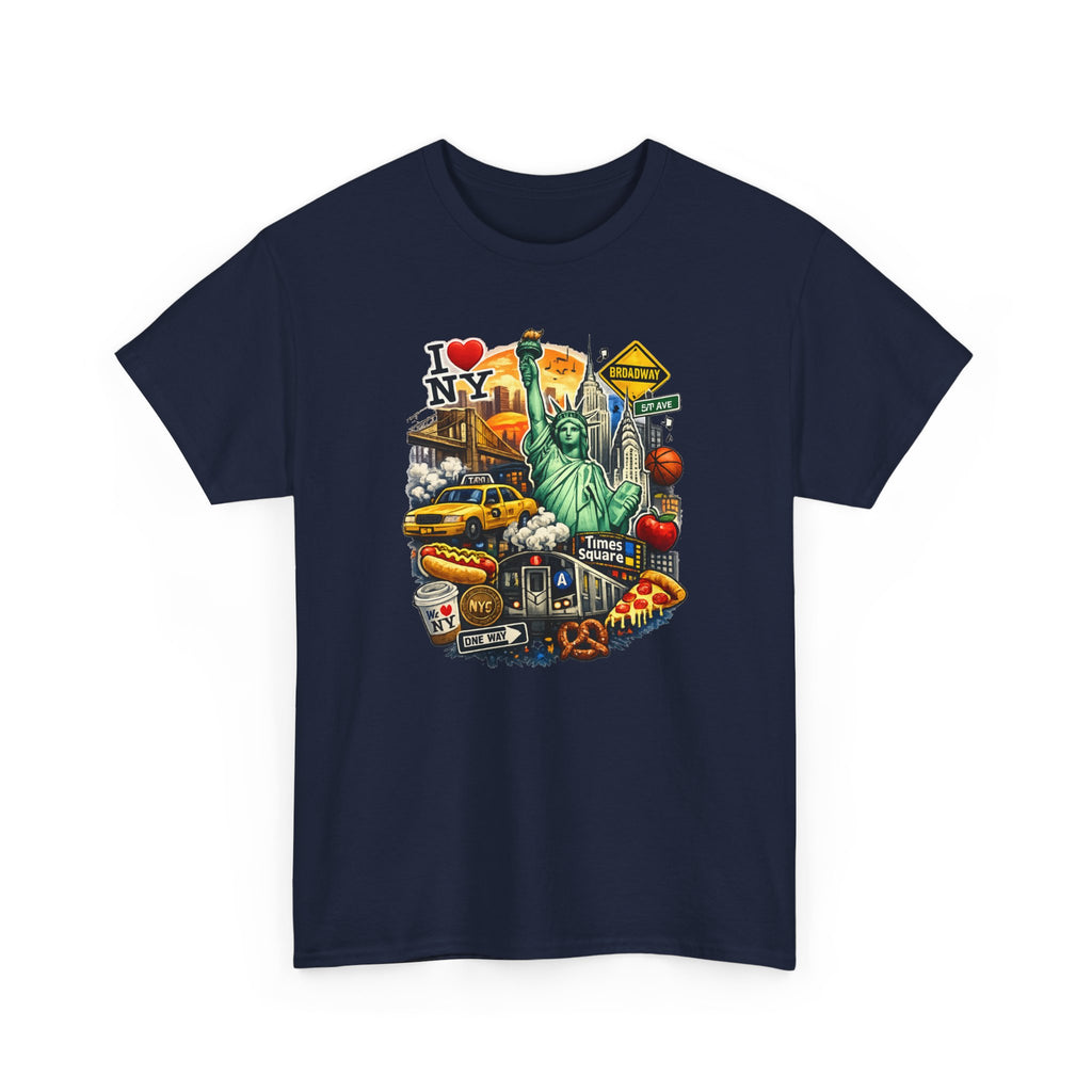 New York City Icons T-Shirt — Statue of Liberty, Taxi & I  NY Collage Tee
