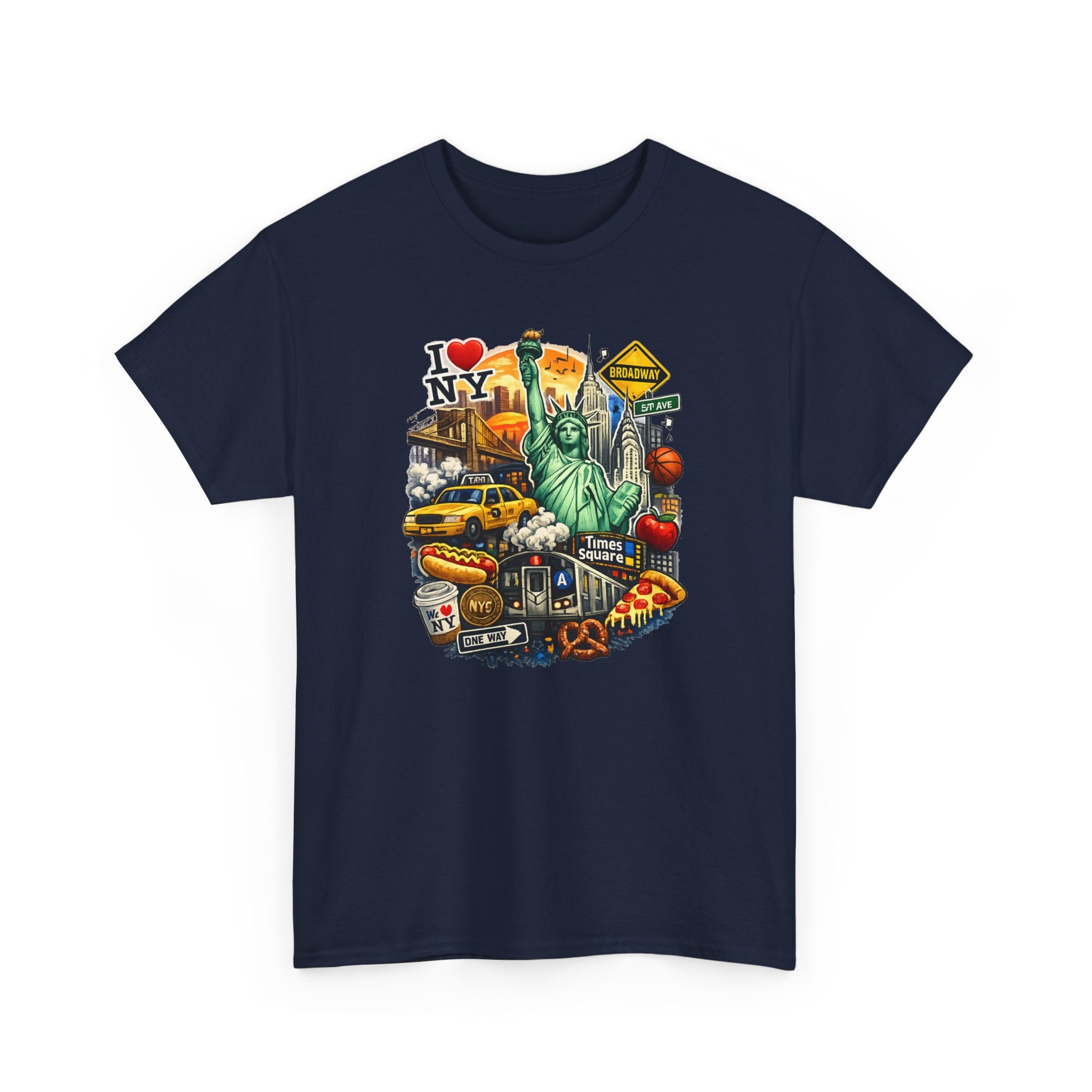 New York City Icons T-Shirt — Statue of Liberty, Taxi & I  NY Collage Tee