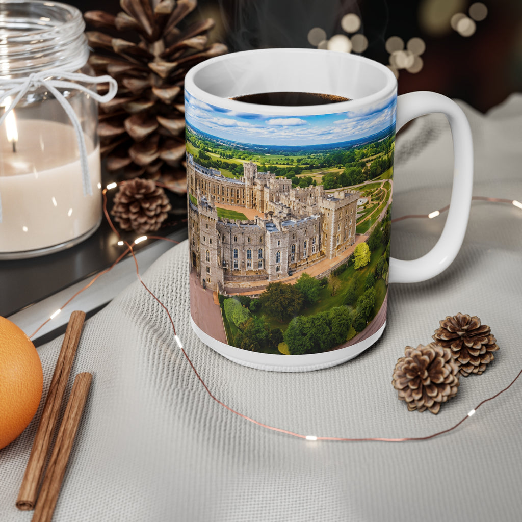 Windsor Castle Aerial Photo Ceramic Coffee Mug — Scenic Warwick Castle 11oz & 15oz