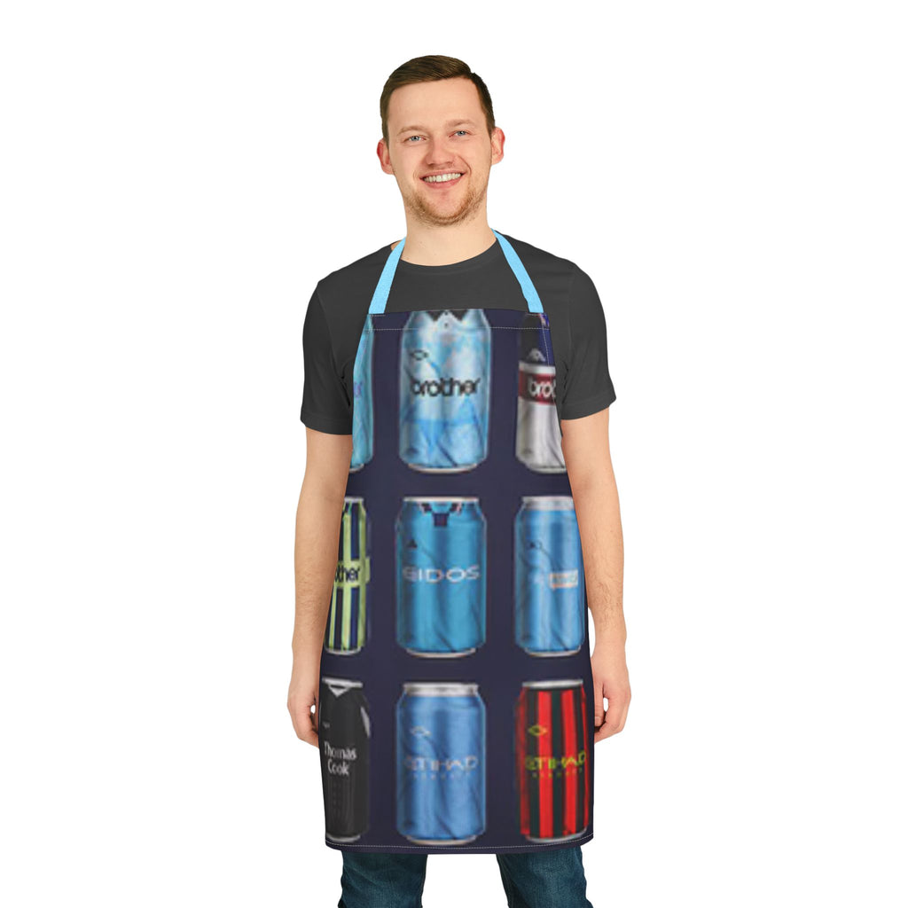 Manchester City Inspired Soda Can Pattern Apron — Colorful Beverage Can Kitchen Apron