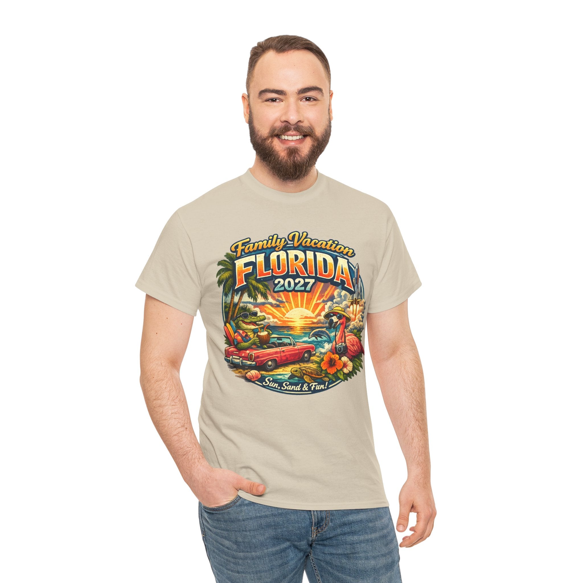 Florida Family Vacation 2027 T-Shirt — Retro Sunset Beach Design