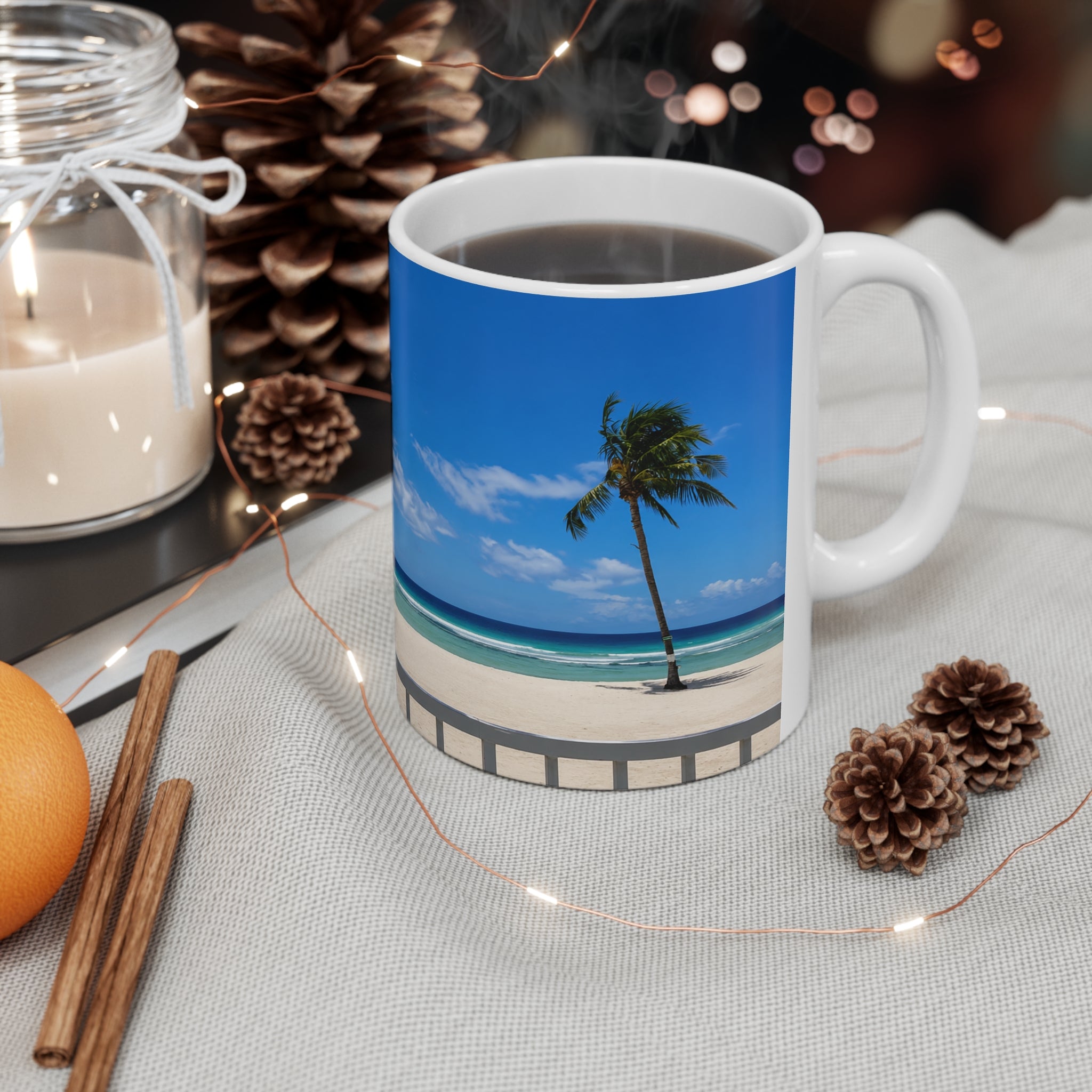 Barbados Beach View Ceramic Coffee Mug — Tropical Palm Seaside 11oz & 15oz