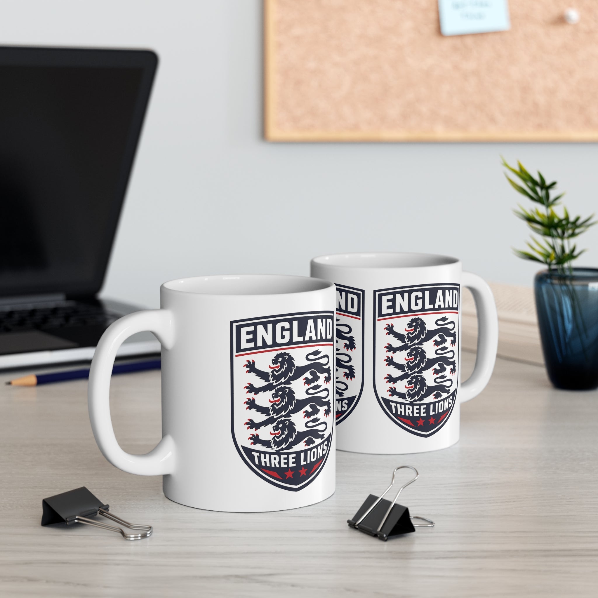 England Three Lions Ceramic Coffee Mug — 11oz & 15oz Football Fan Gift