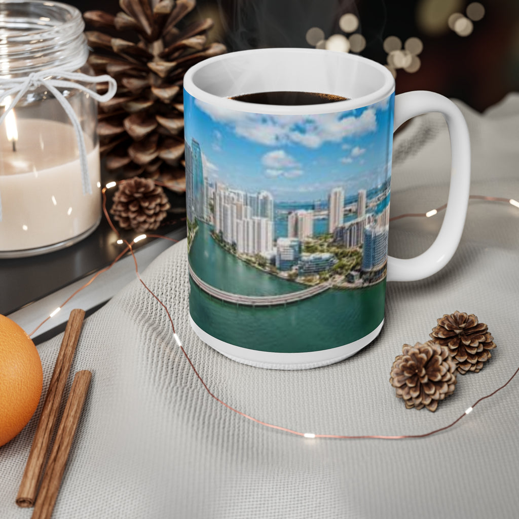Miami Skyline Ceramic Coffee Mug — Aerial Cityscape 11oz & 15oz