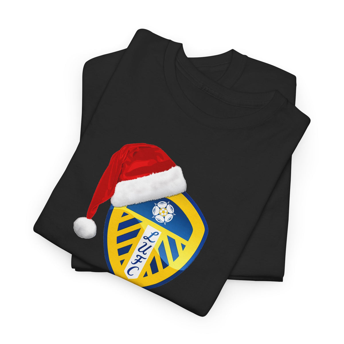 Leeds United Santa Hat Christmas Soccer Crest T‑Shirt – Festive Football Fan Tee