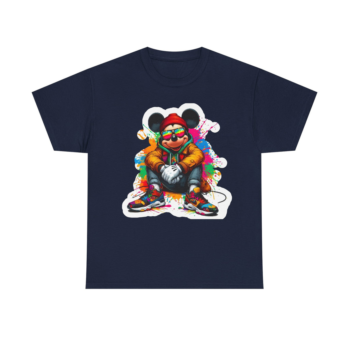 Streetwear Mouse Graphic Tee — Colorful Urban Hip-Hop Cartoon Shirt