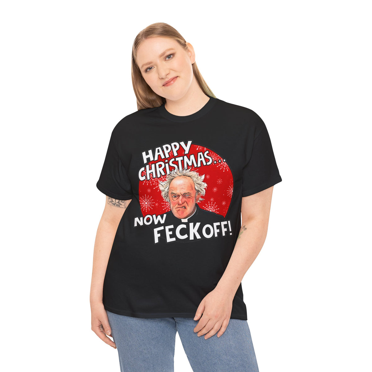 Funny Christmas Tee — “Happy Christmas… Now Feck Off!” Holiday Graphic T-Shirt