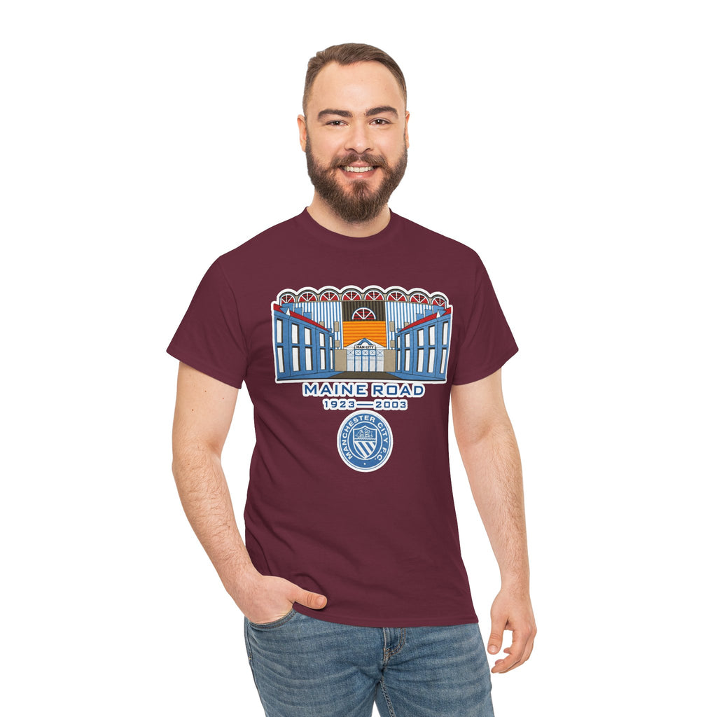 Maine Road 1923–2003 Cotton T-Shirt — Vintage Stadium Illustration Tee