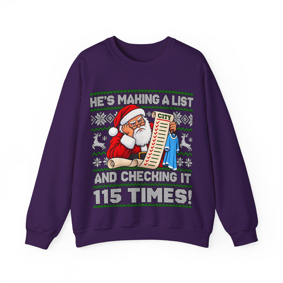 Manchester City Charges Inspired – "He's Making a List and Checking It 115 Times!" Santa Jumper