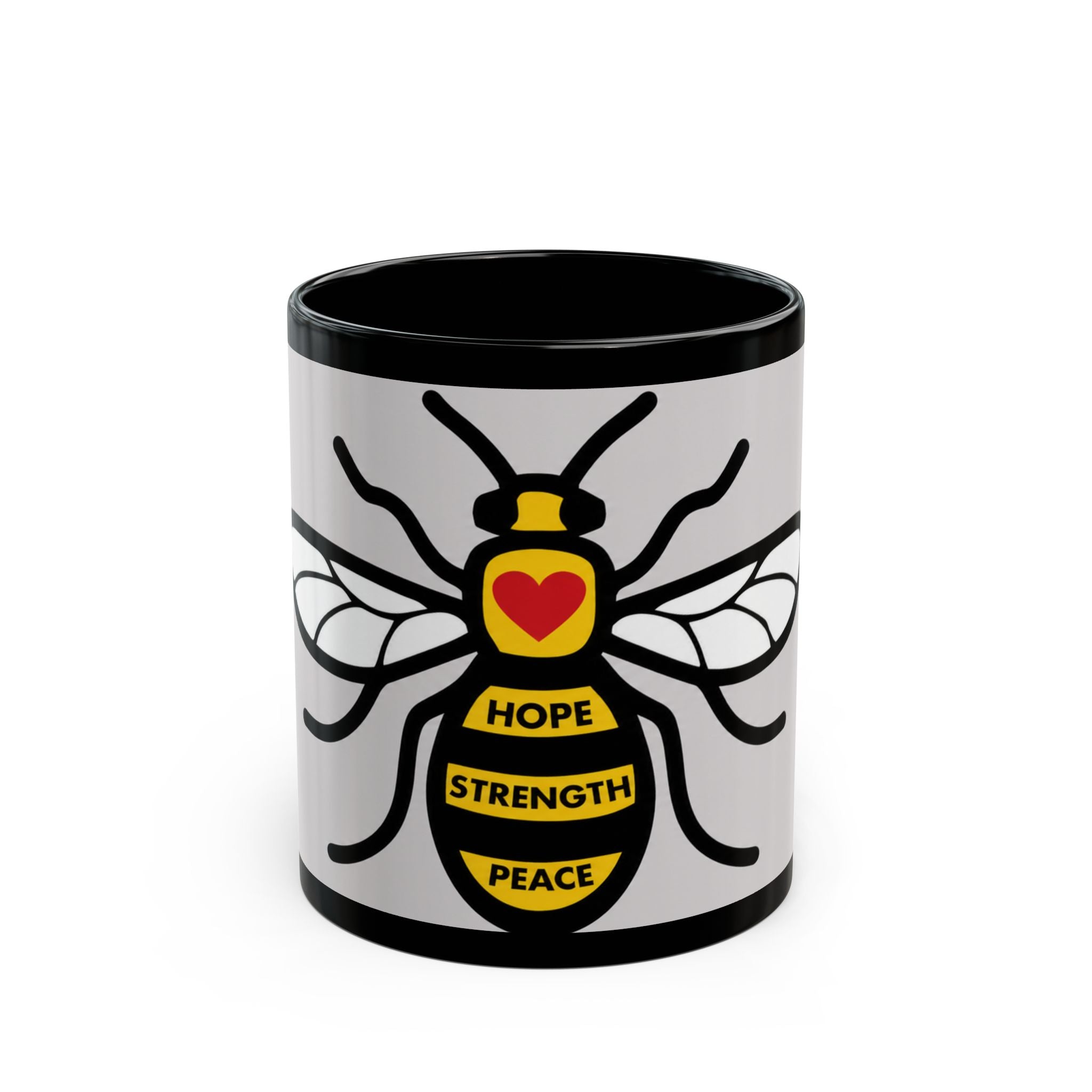 Manchester Bee of Hope Coffee Mug – Hope Strength Peace 11oz/15oz Black Ceramic