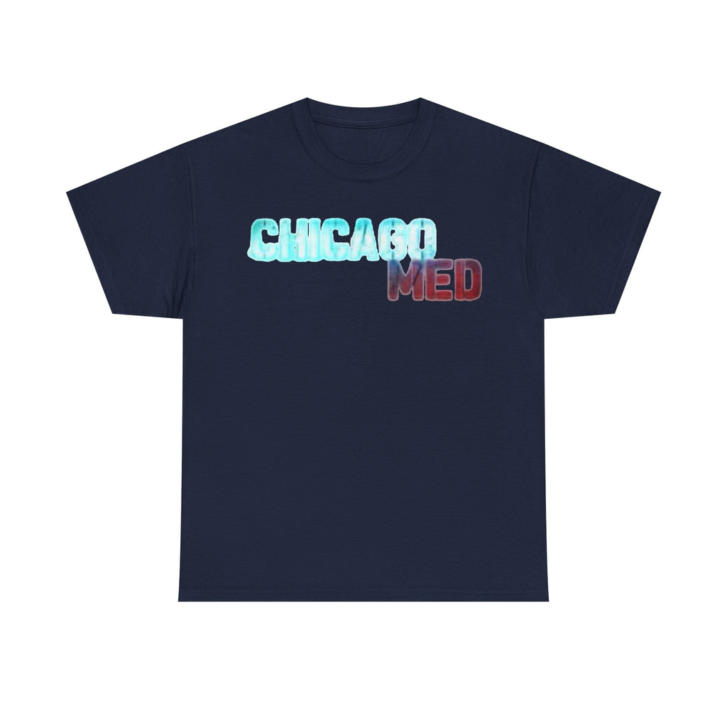 Chicago Med Inspired Graphic Tee — Retro Blue & Red Text Cotton T-Shirt