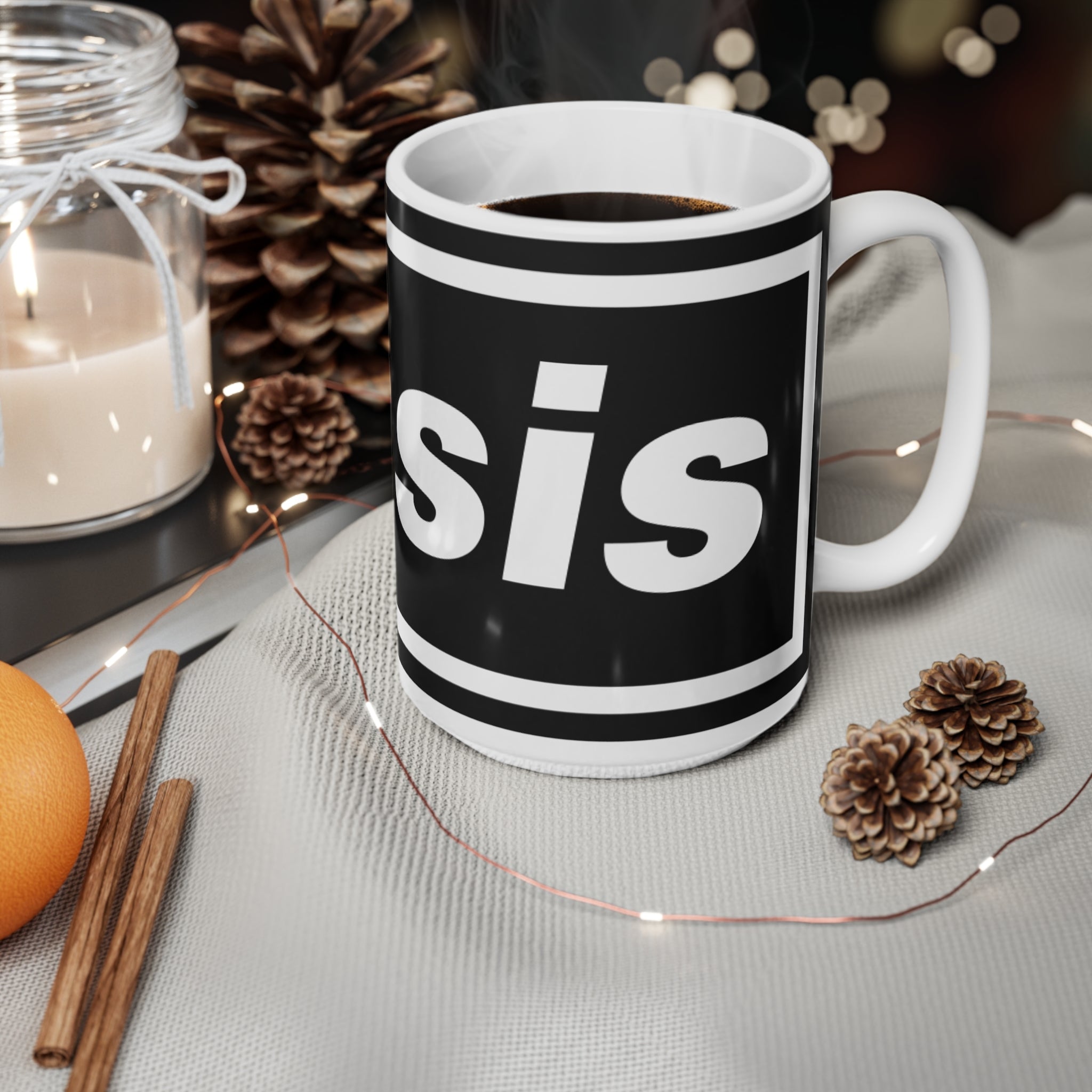 Oasis Logo Ceramic Coffee Mug — 11oz & 15oz Black Branded Coffee Cup