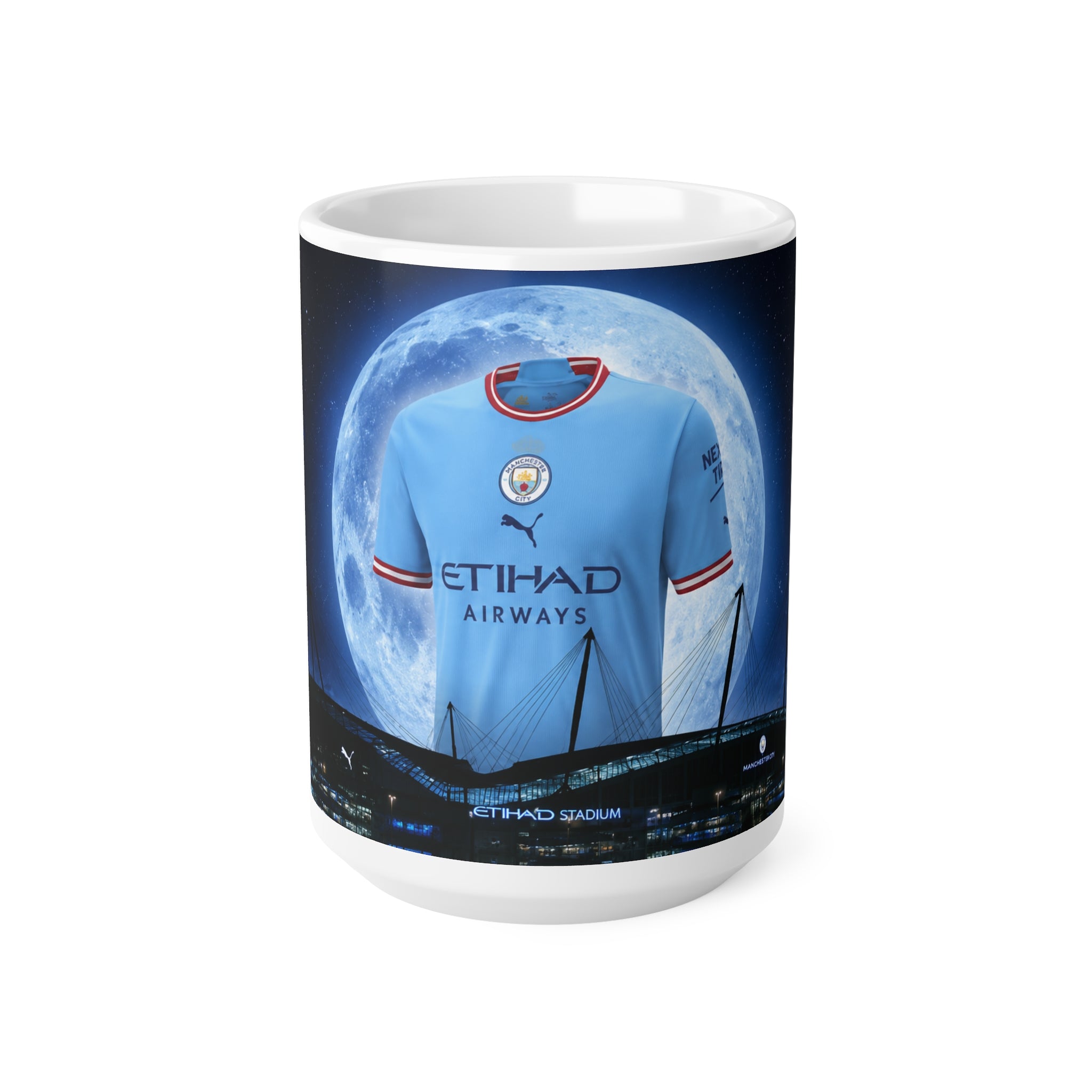 Manchester City Treble Winning Season Shirt Moonlight Ceramic Mug — Blue Jersey Nightscape 11oz/15oz