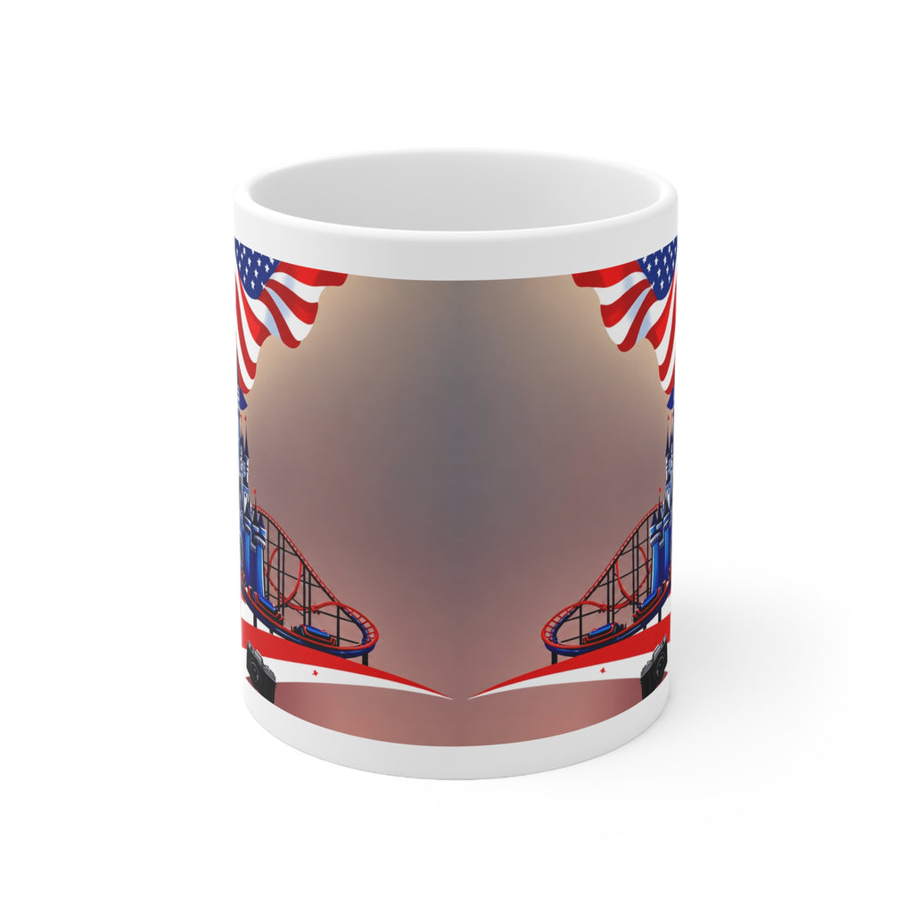 American Theme Park Coffee Mug — Patriotic Roller Coaster & Castle 11oz/15oz