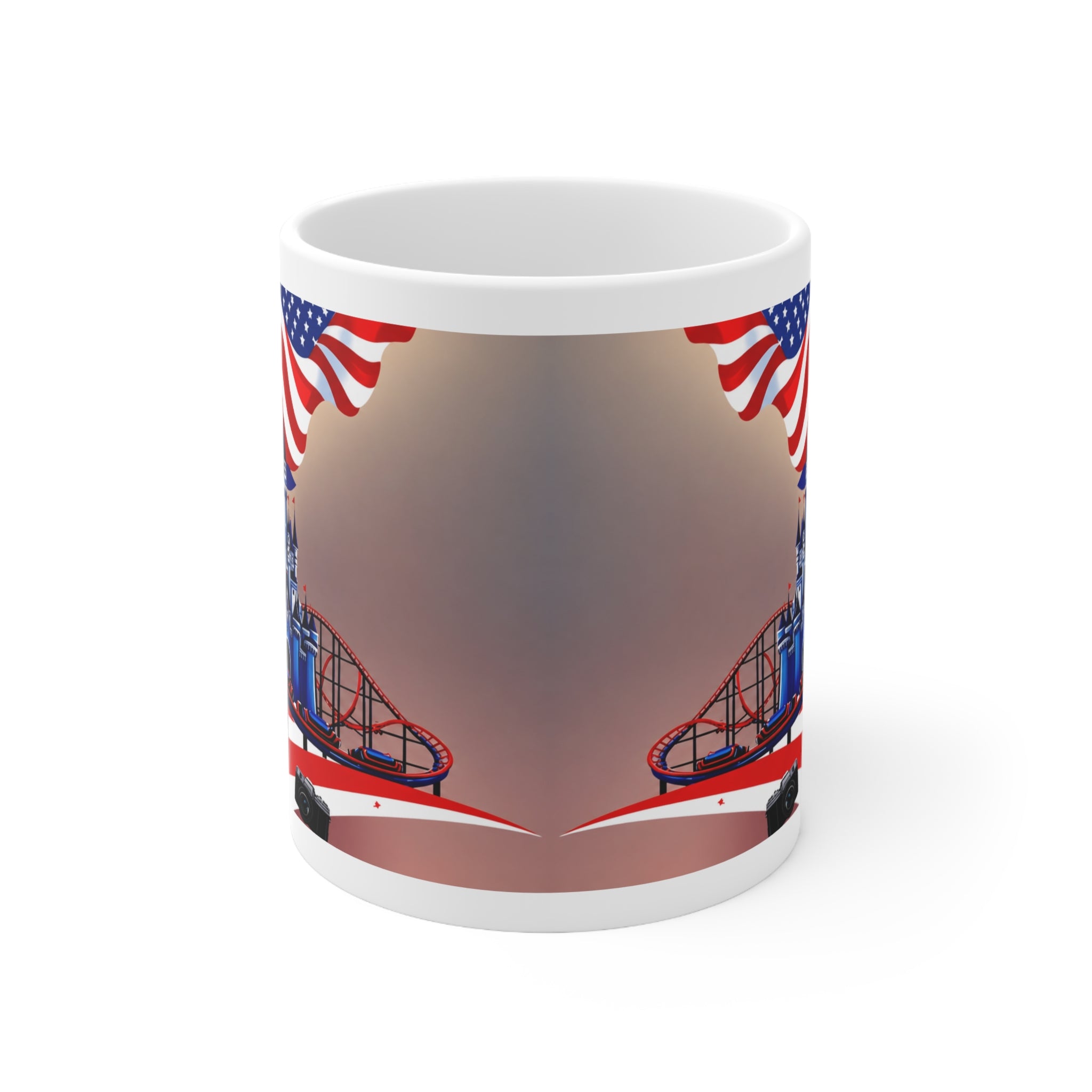 American Theme Park Coffee Mug — Patriotic Roller Coaster & Castle 11oz/15oz