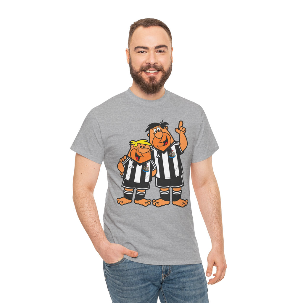 Newcastle United Flintstones Cartoon Cotton T-Shirt / Tee — Retro Striped Jersey Illustrations