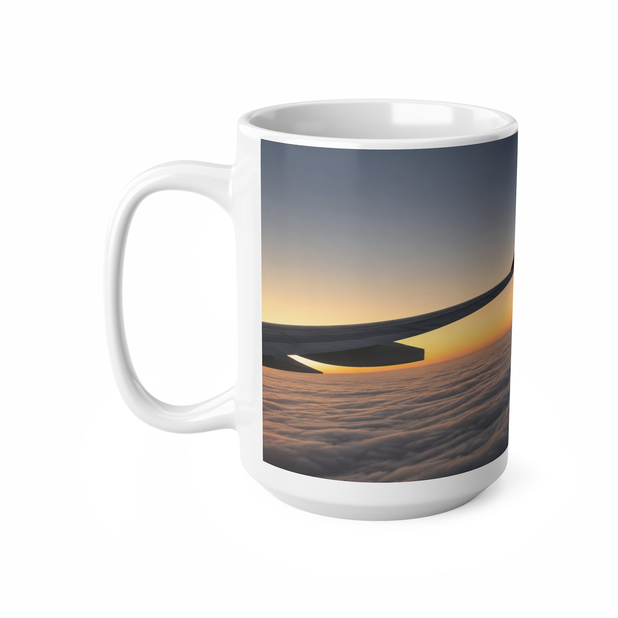 Aerial Sunset Plane Wing Ceramic Mug — Travel Coffee Cup (11oz, 15oz)