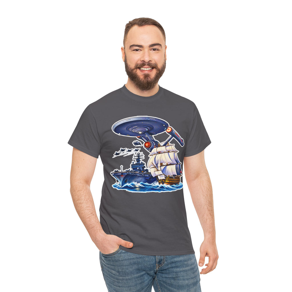 Nautical Starship Called Enterprise T-Shirt — Vintage Sailing Ship Meets Spaceship Graphic Tee