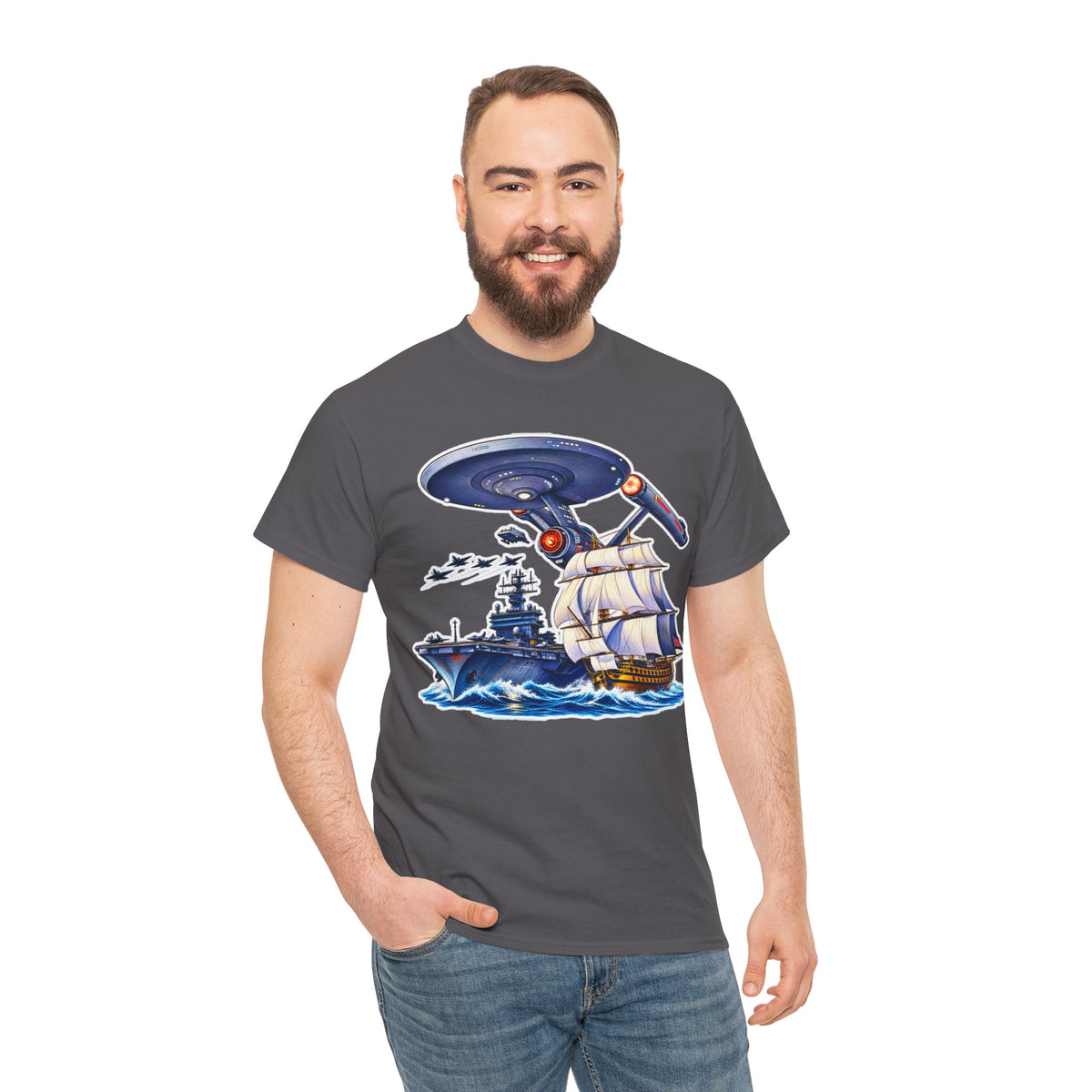 Nautical Starship Called Enterprise T-Shirt — Vintage Sailing Ship Meets Spaceship Graphic Tee