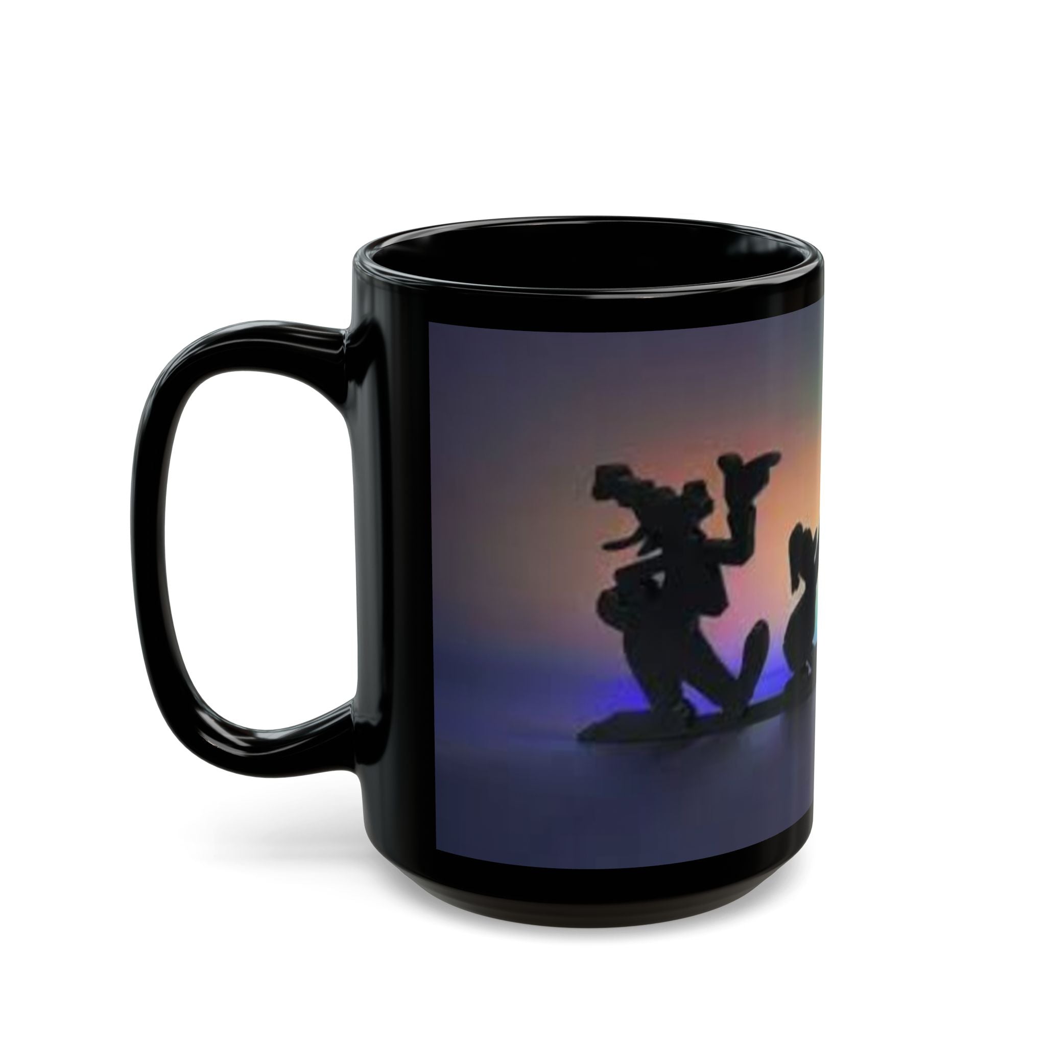 Silhouette Cartoon Characters Black Coffee Mug – Colorful Backlight Disney-Inspired 11oz/15oz