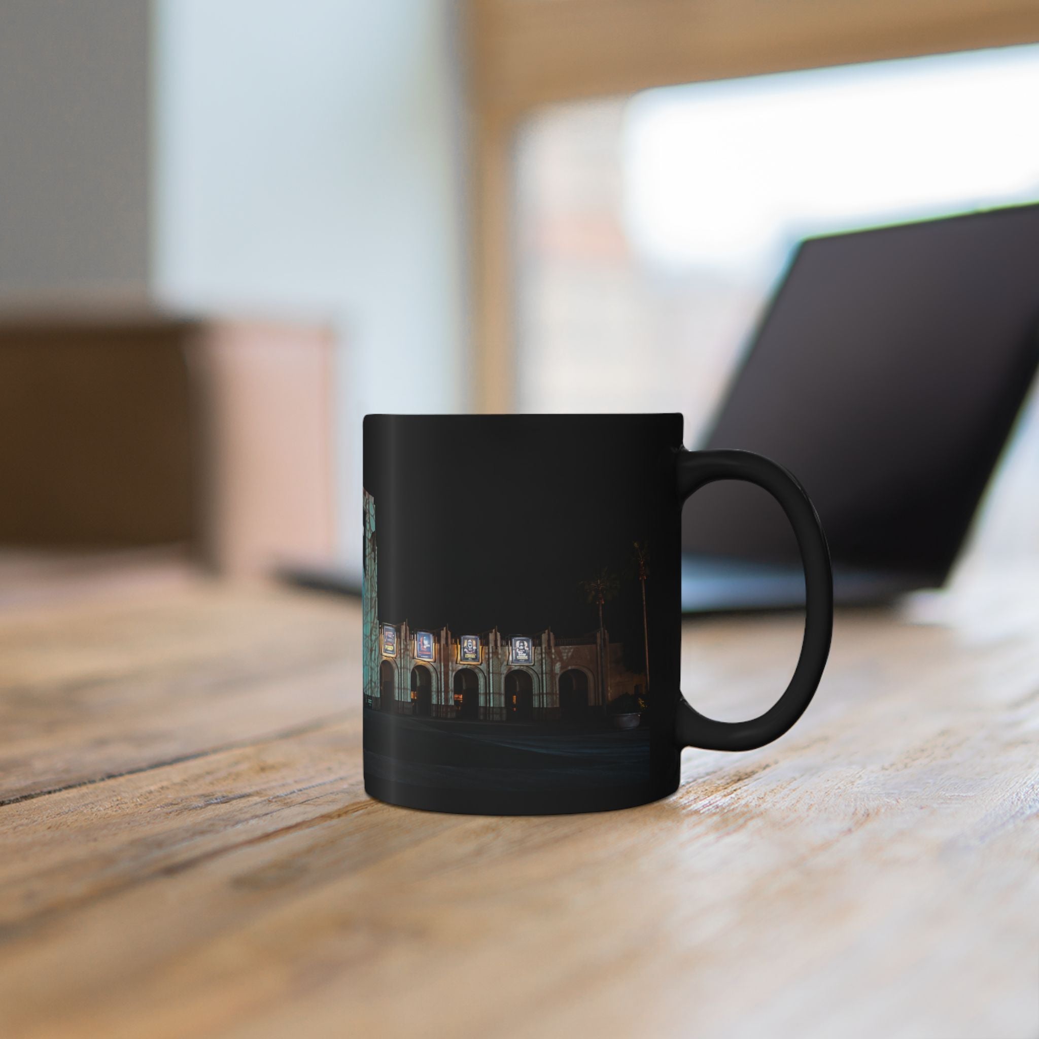 Universal HHN Black Ceramic Mug — Nighttime Theme Park Arch Photo (11oz & 15oz)