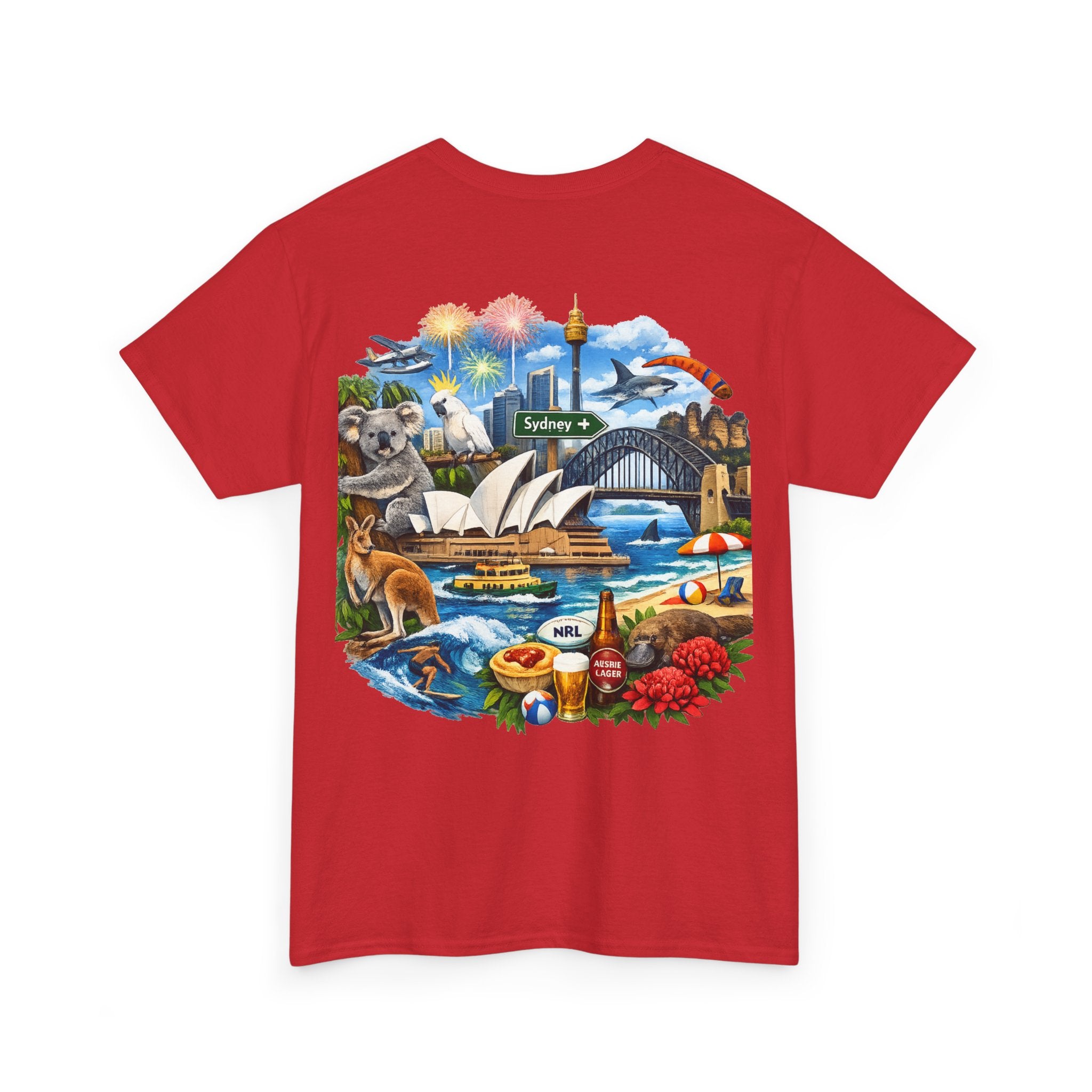 T-Shirt — Sydney Landmark Collage Tee (Opera House, Harbour Bridge, Koala & Beach Scene)