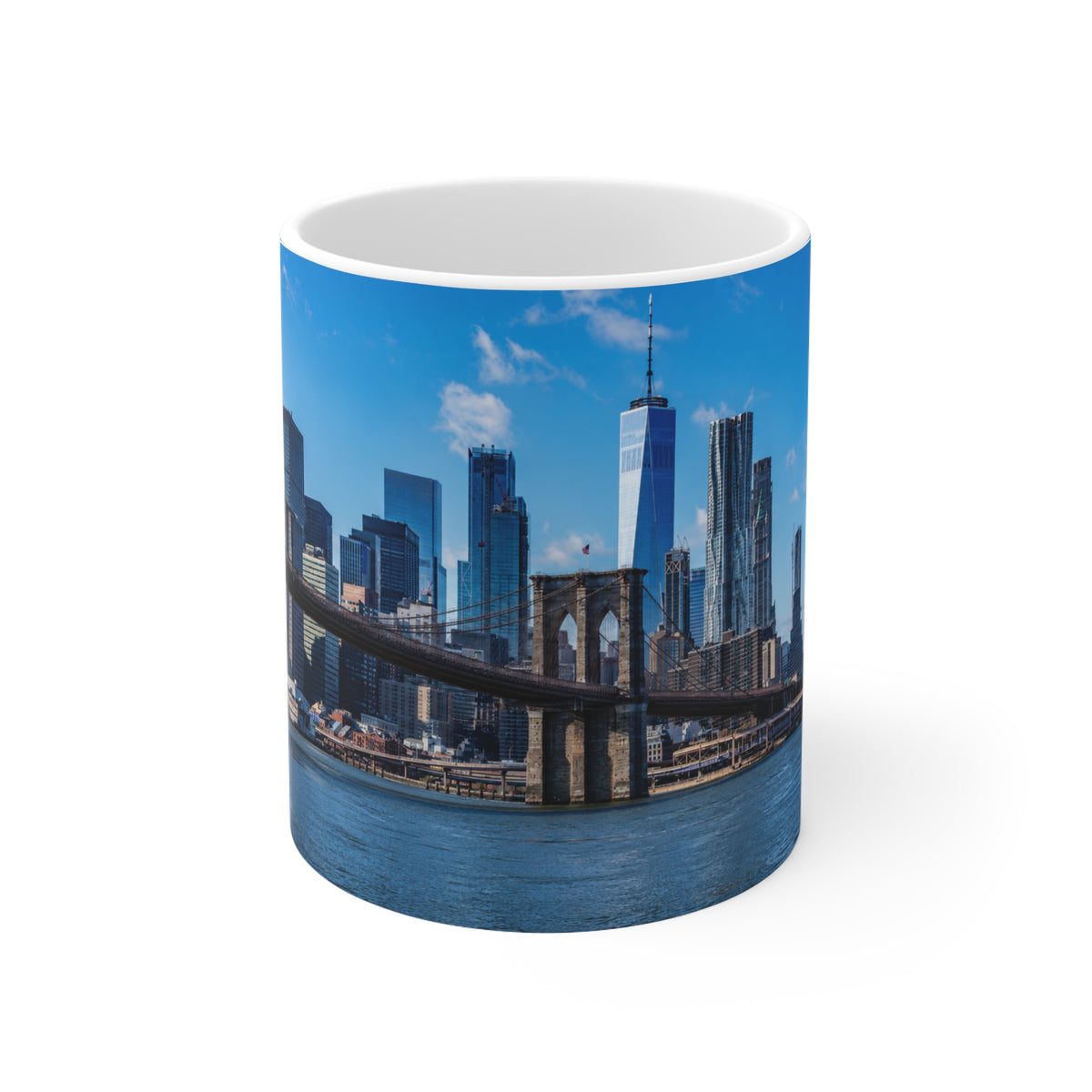 New York City Skyline Coffee Mug — Brooklyn Bridge Panoramic 11oz/15oz