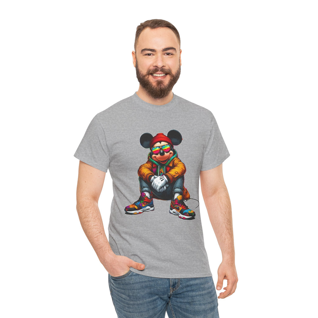 Mickey Mouse Streetwear Graphic Tee — Hip-Hop Mouse Character Sitting in Sneakers