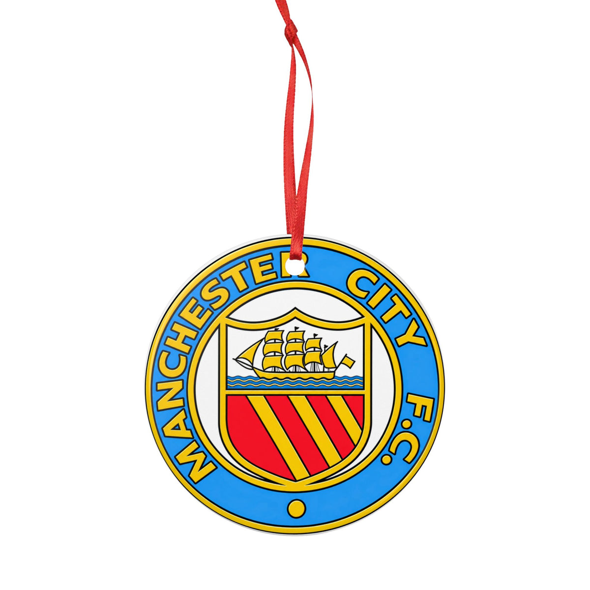 Manchester City FC Retro Crest Ceramic Ornament – Double-Sided Football Club Crest Holiday Decoration