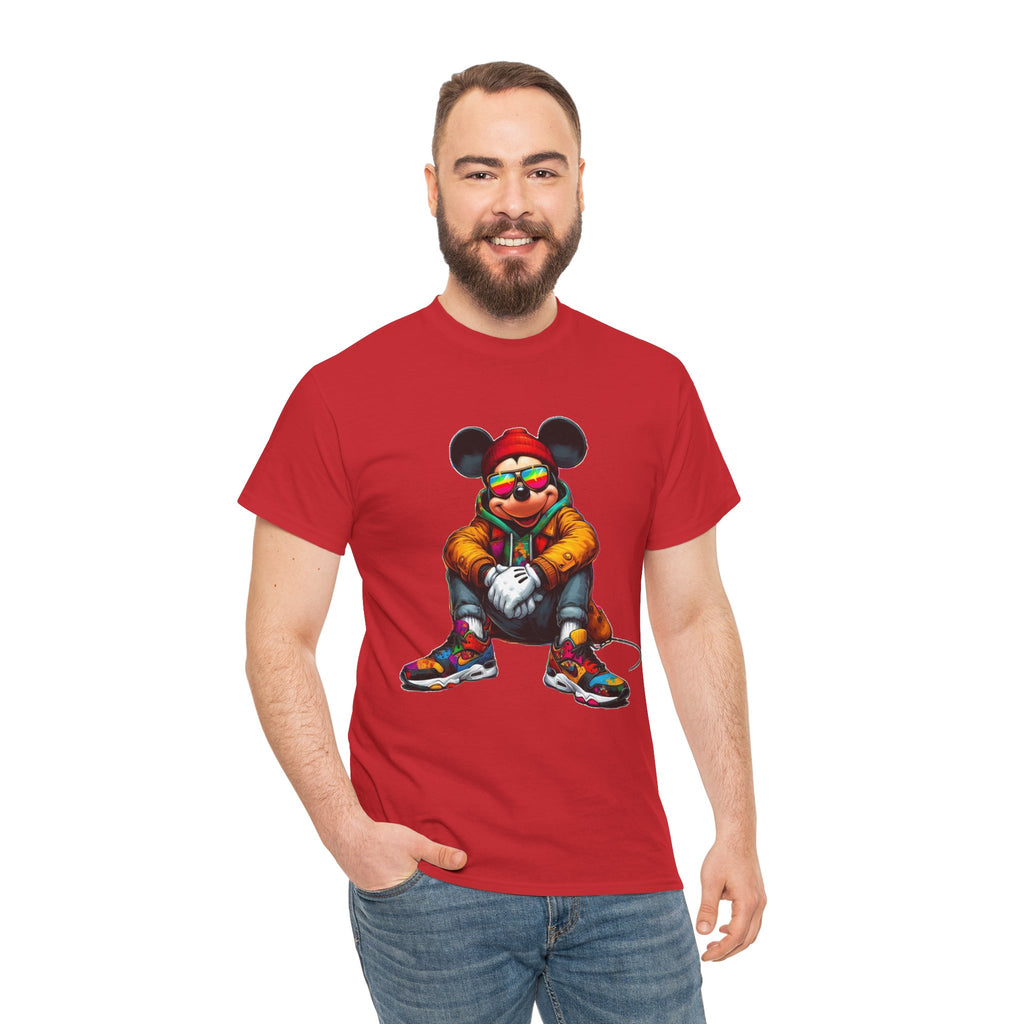 Mickey Mouse Streetwear Graphic Tee — Hip-Hop Mouse Character Sitting in Sneakers