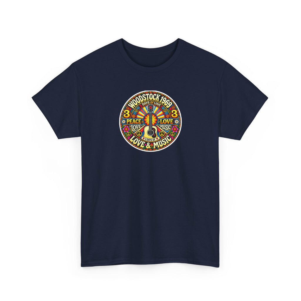 Woodstock 1969 Peace & Love Graphic Cotton T- Shirt / Tee