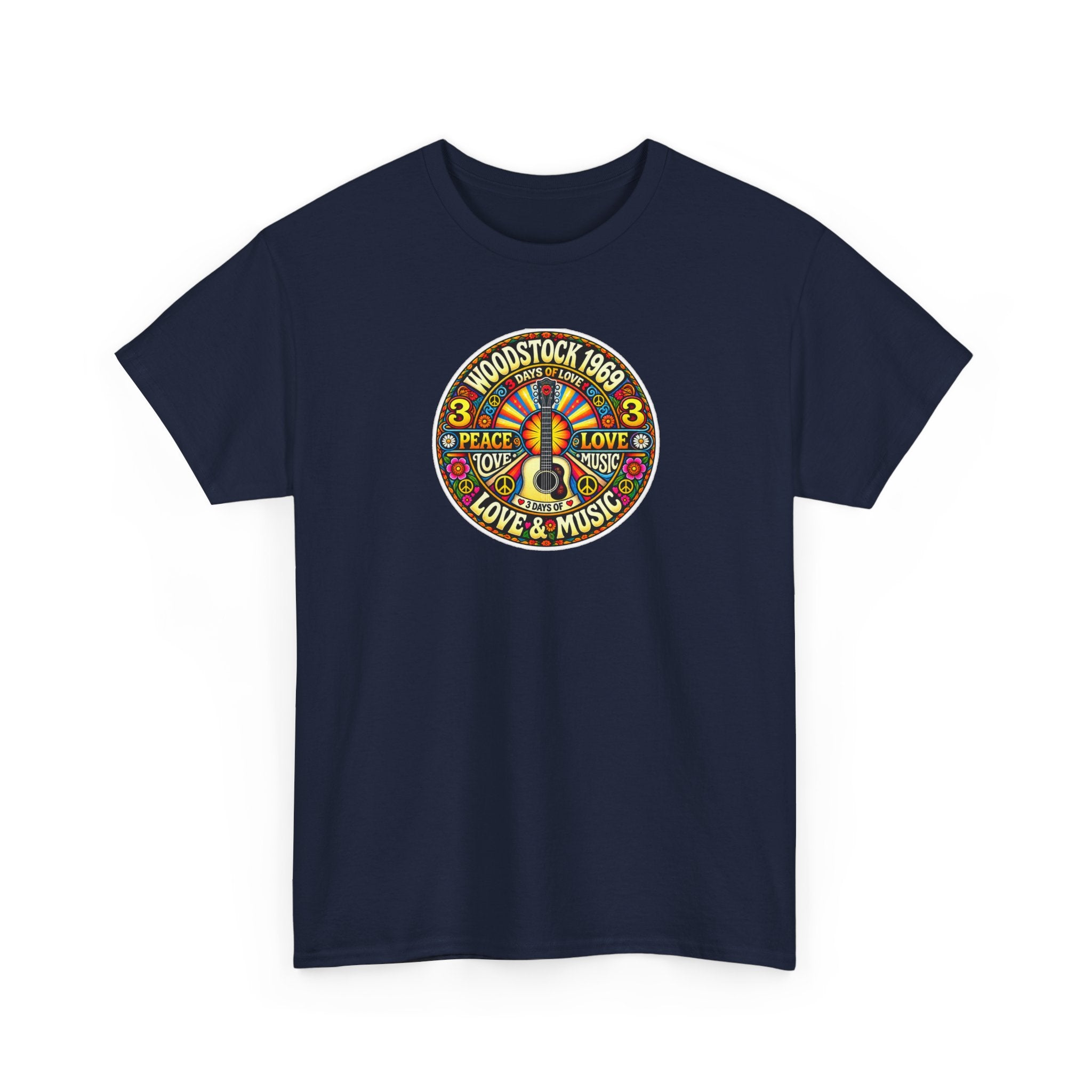 Woodstock 1969 Peace & Love Graphic Cotton T- Shirt / Tee