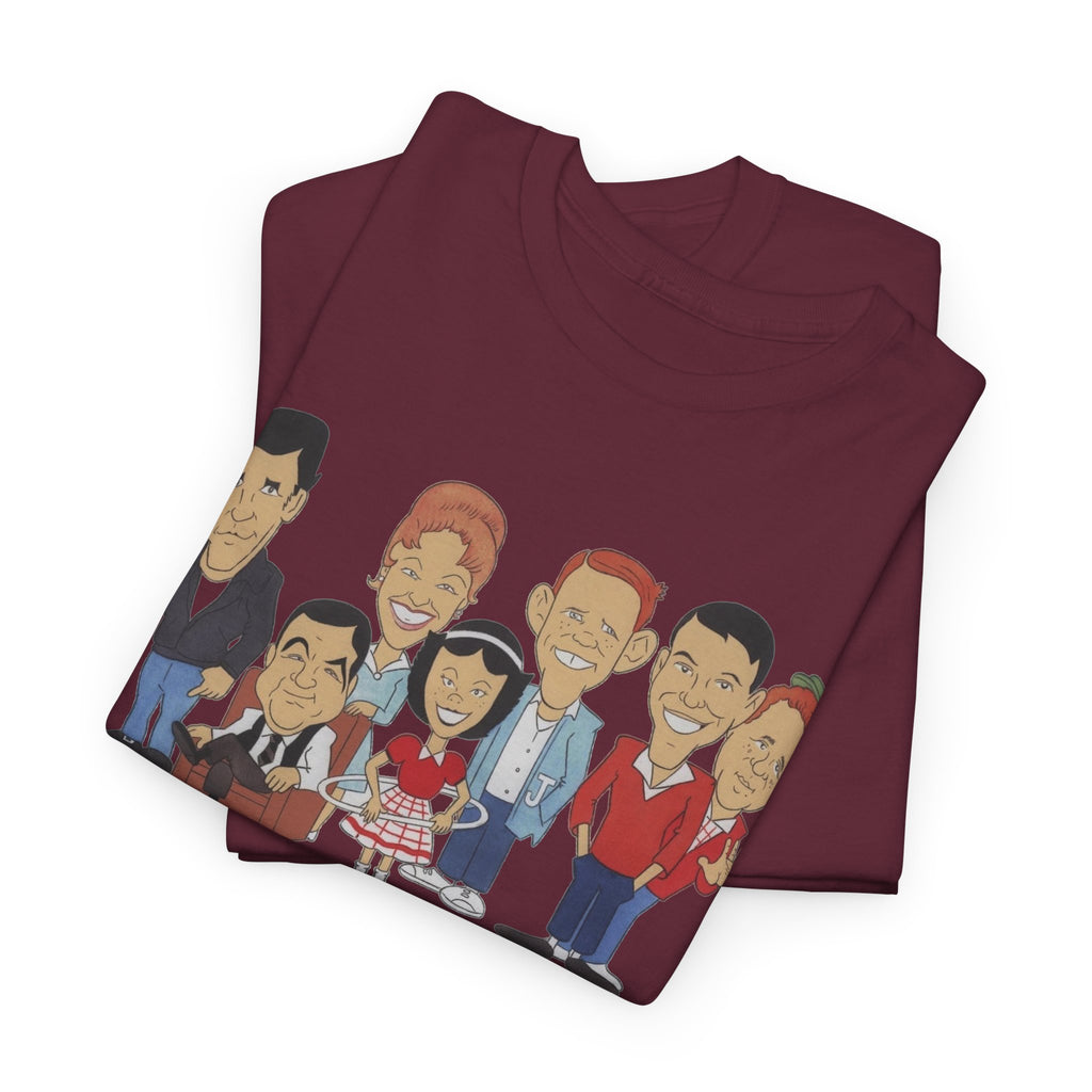 Happy Days Retro TV Cast Cartoon Tee - Vintage Sitcom Character Group Shirt