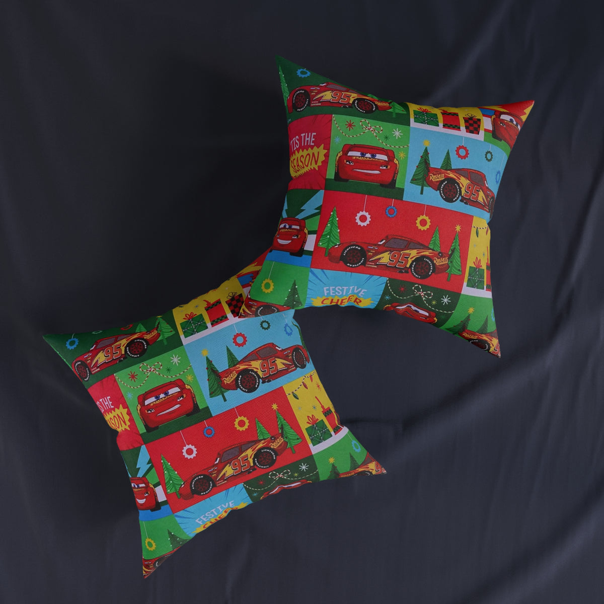 Cars Lightning McQueen Holiday Throw Pillow — Festive Kids Christmas Decor