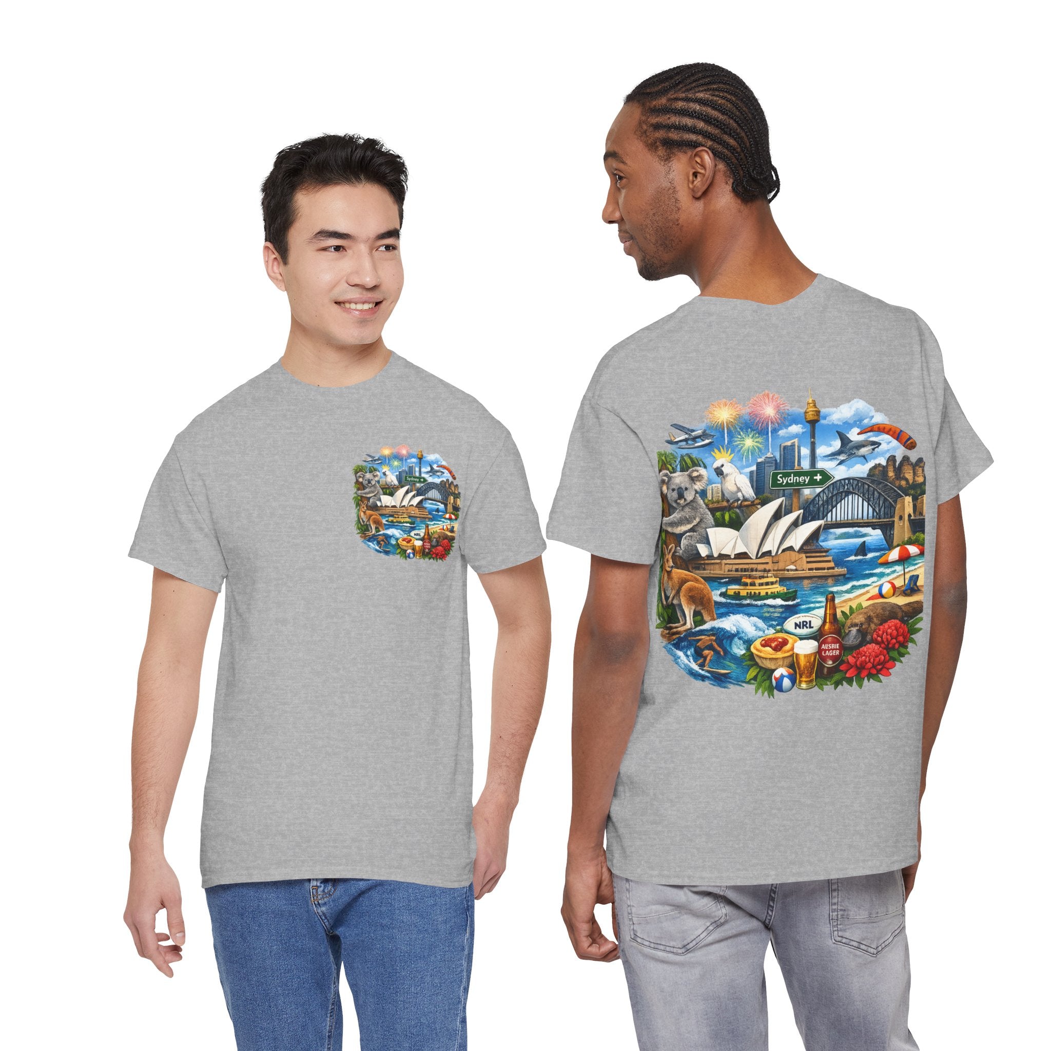 T-Shirt — Sydney Landmark Collage Tee (Opera House, Harbour Bridge, Koala & Beach Scene)