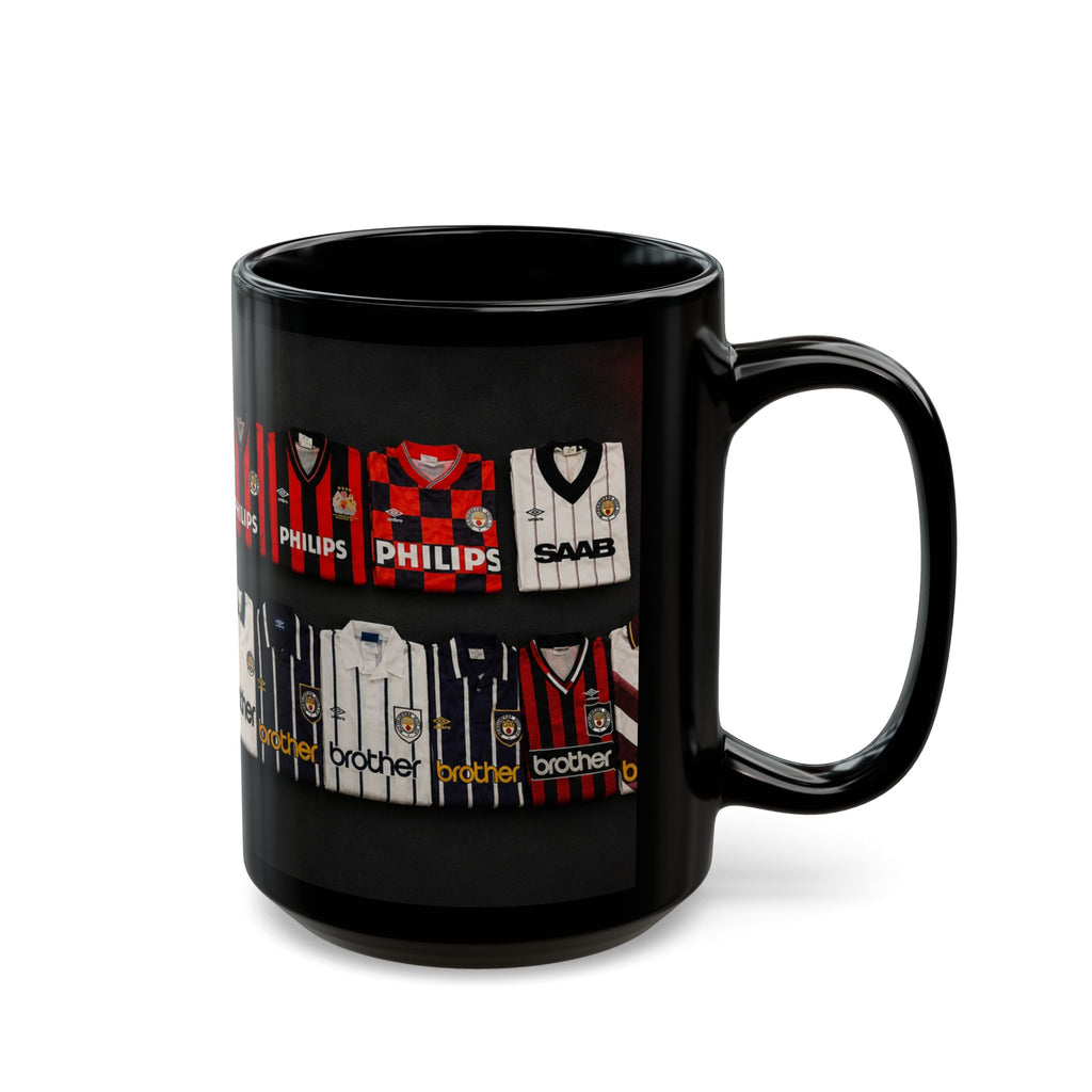 Manchester City Retro Away Football Kit Collage Mug — Vintage Soccer Jersey Coffee Cup (11oz/15oz)