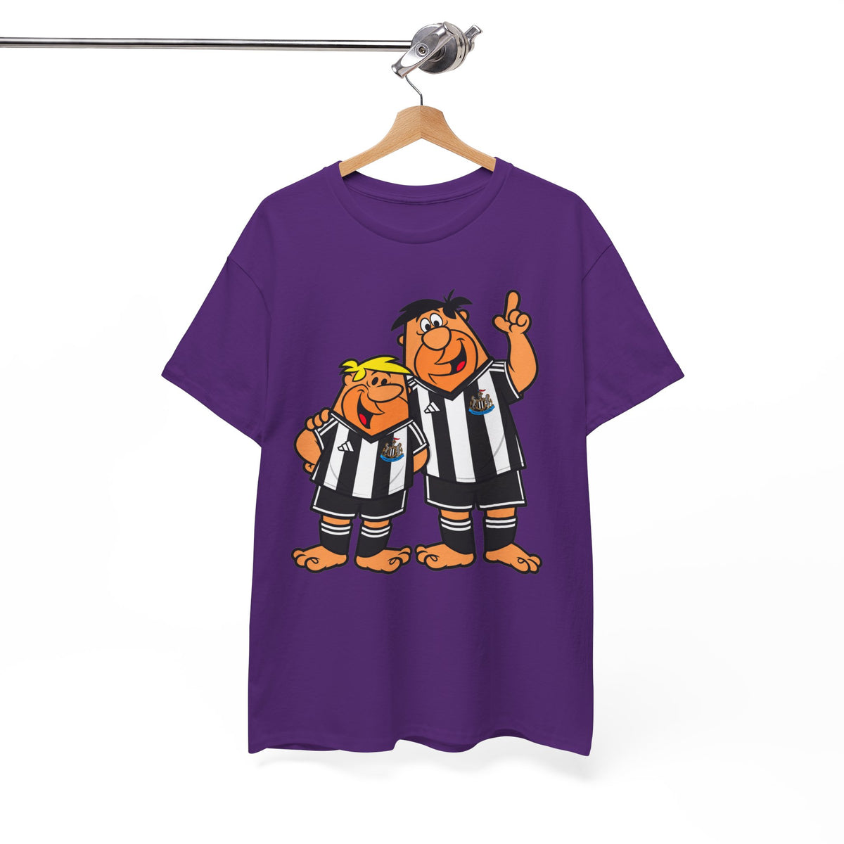 Newcastle United Flintstones Cartoon Cotton T-Shirt / Tee — Retro Striped Jersey Illustrations